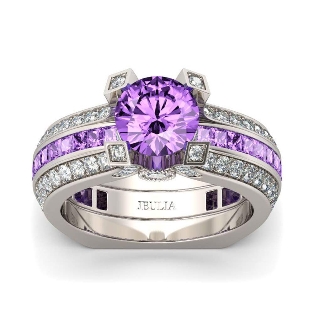Jeulia Women's 3.5 Carat Cubic Zirconia Wedding Ring Set - Sterling Silver Simulated Diamond Engagement Ring with Round Cut Colorful Stones - Perfect for Anniversaries, Proposals & Special Occasions