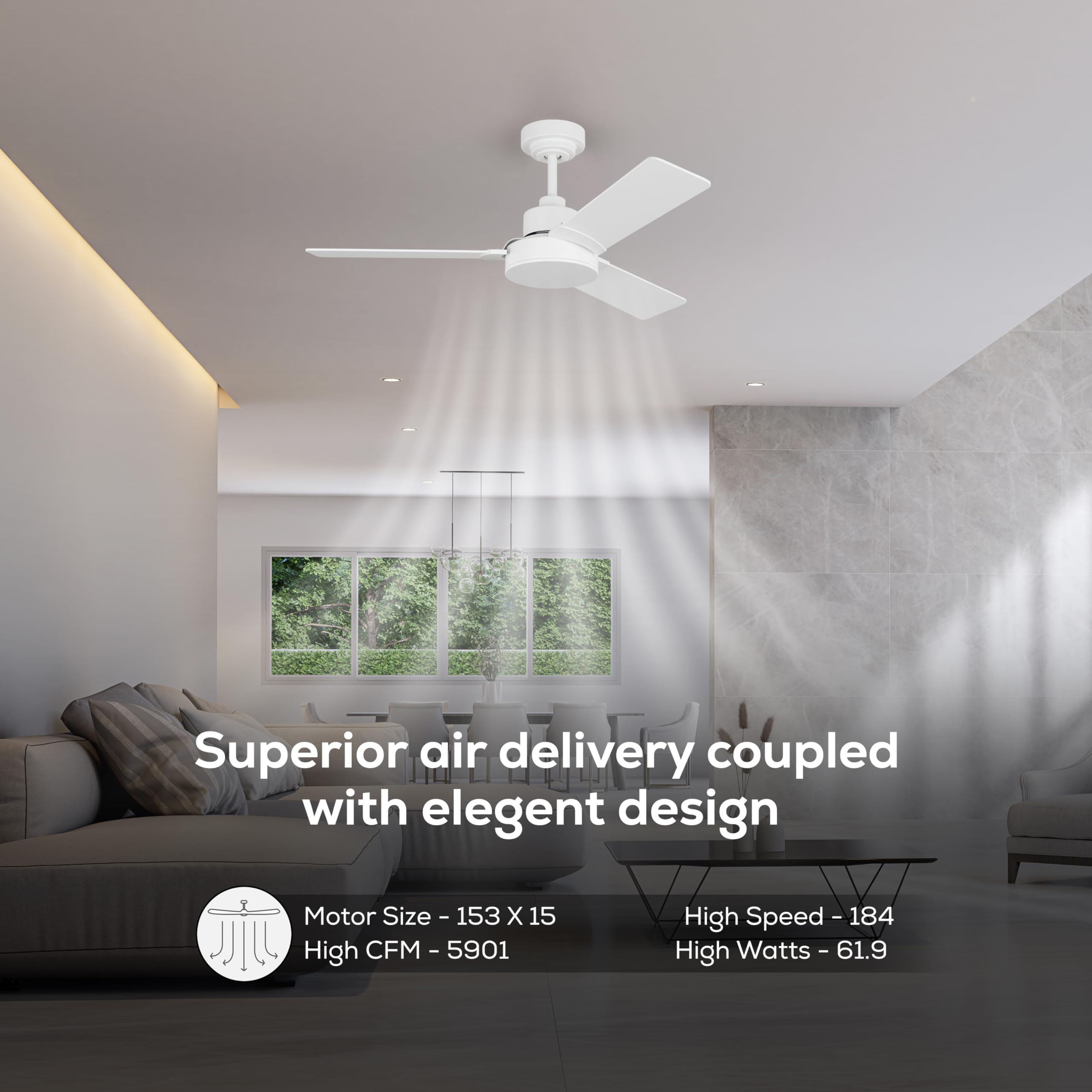 Jovie 52 Inch Modern 3-Blade Ceiling Fan - Matte White Finish - 15.4