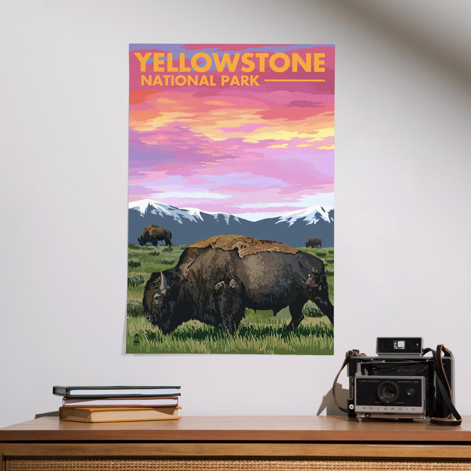 Lantern Press 16x24 Inch Giclee Art Print - Yellowstone National Park Bison Sunset Landscape Wall Decor - Perfect for Living Room, Bedroom & Office