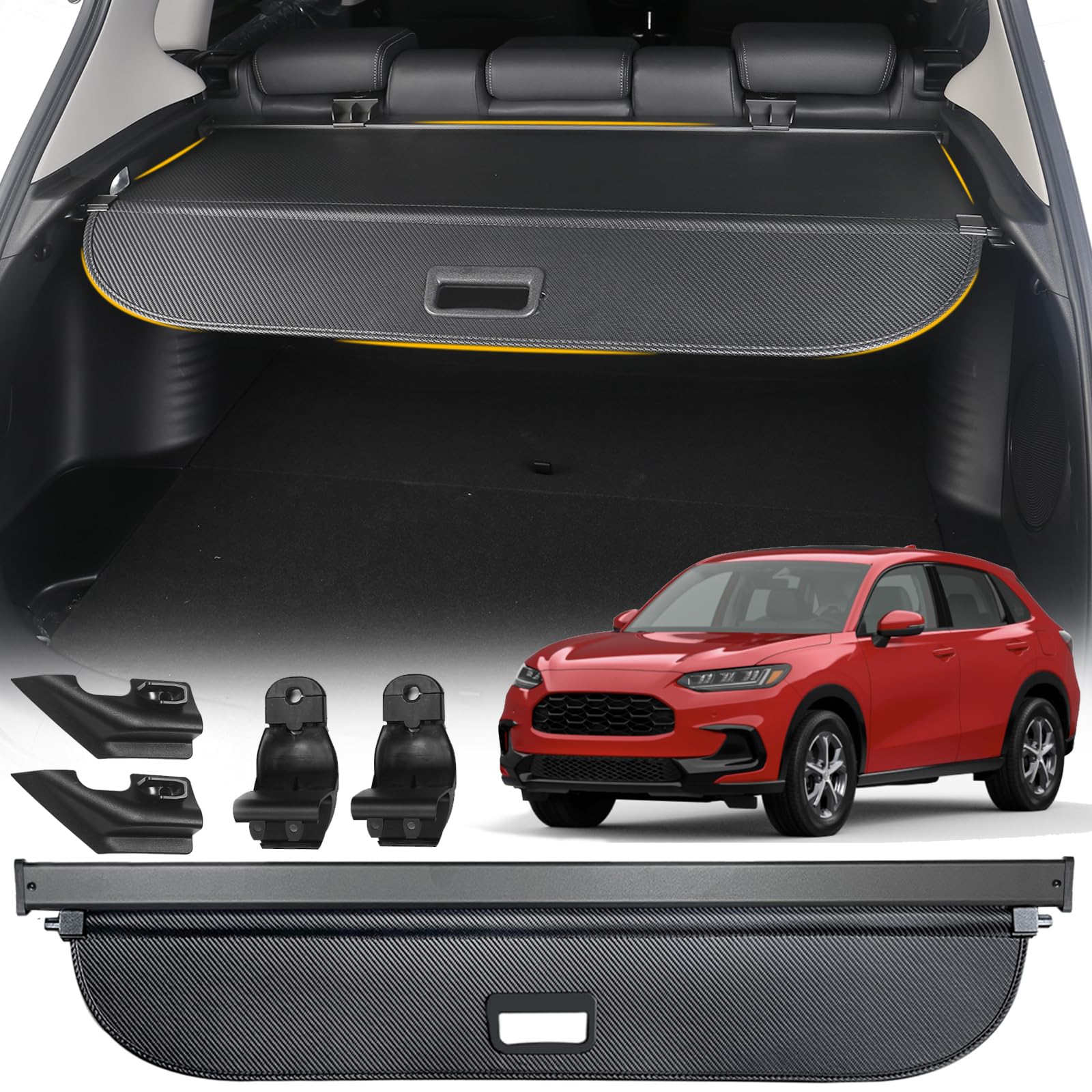 2023-2024 Honda HR-V Cargo Cover - Premium Trunk Security Shade Protector | Carbon Fiber Car Accessory | Perfect for Road Trips, Grocery Hauling & Vehicle Protection