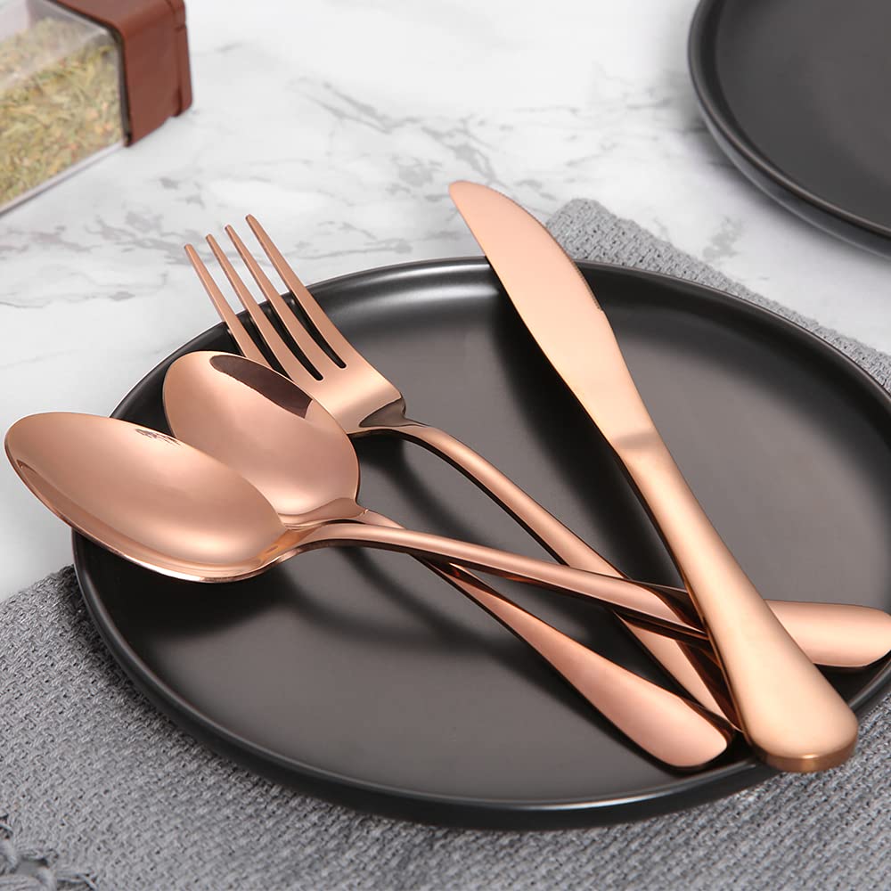 40-Piece Rose Gold Silverware Set - Stainless Steel Flatware Cutlery Set for Home, Kitchen, Restaurant & Hotel - Service for 8 - Dishwasher Safe - Elegant Tableware for Dining, Parties & Special Occasions