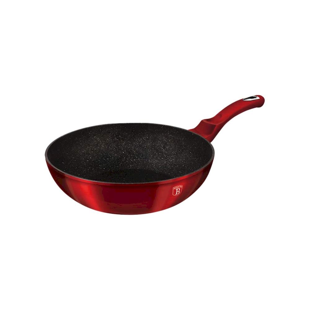 BERLINGER HAUS 30cm Granite-Marble Wok Pan - 3-Layer Nonstick Coating, Soft Ergonomic Handle with Free Protective Cover, Stainless Steel Rim, Bordeaux Edition - Perfect for Stir-Fry, Sautéing & Asian Cooking