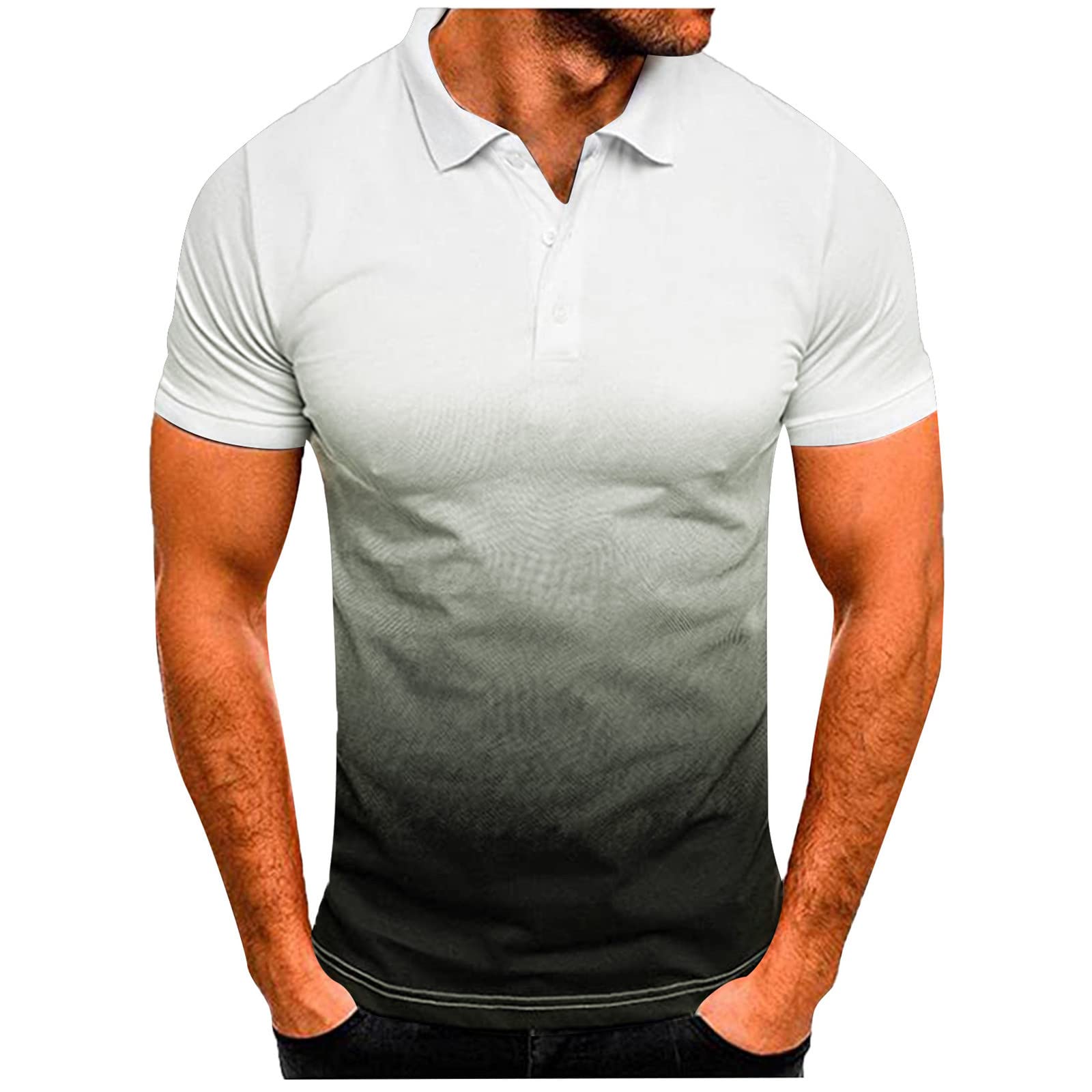 Plus Size Men's Henley Shirt - Gradient Short Sleeve Button Lapel Tee for Fitness & Athletic Wear | Casual Summer Outfits, Gym Workouts & Outdoor Activities