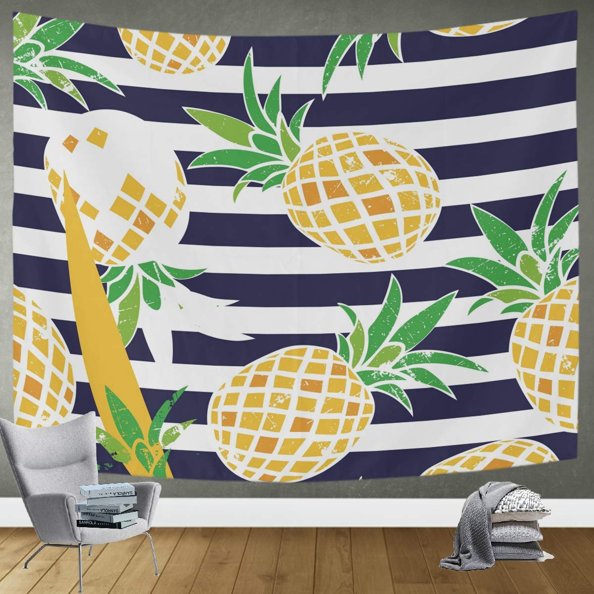 DOMIKING Cartoon Pineapple Wall Tapestry - 80x60 Inch Bohemian Room Decor for Living Room, Bedroom, Dorm | Trippy Hippie Aesthetic Wall Hanging for Home Decor & Party Backdrop