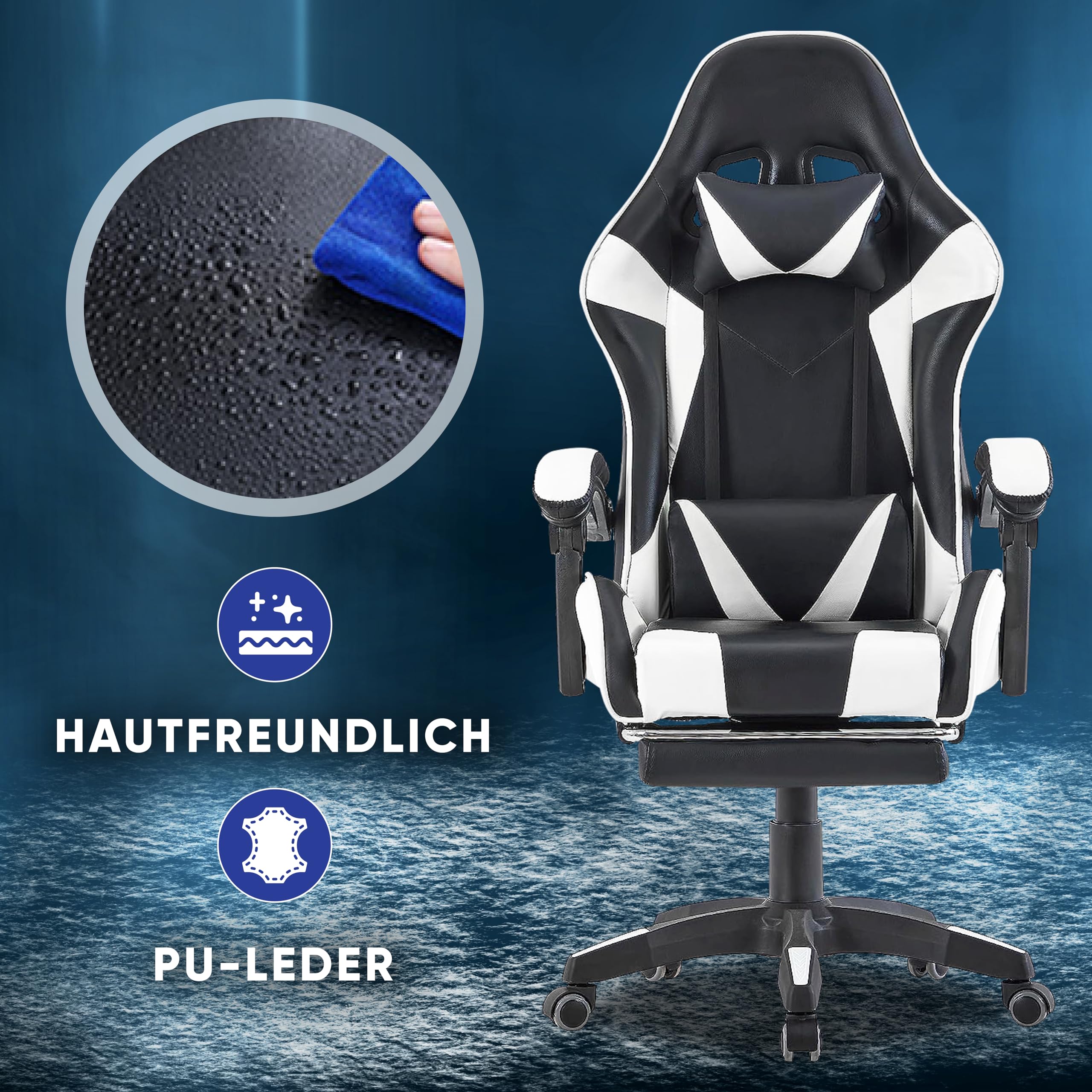 Ergonomic Walden Gaming Chair - Adjustable Office Chair with Lumbar Support, Swivel & Height Adjustable for PC, Racing & Video Games - Perfect for Home Office, Gaming Setup & Workstations (White)