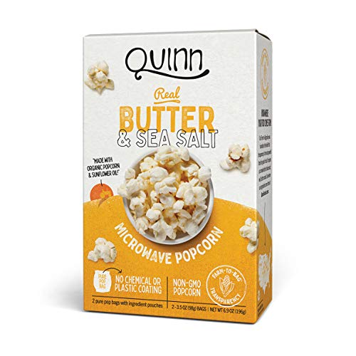Organic Non-GMO Microwave Popcorn with Real Butter & Sea Salt - Quinn 6.9oz - Perfect for Movie Nights, Snack Time & Office Breaks