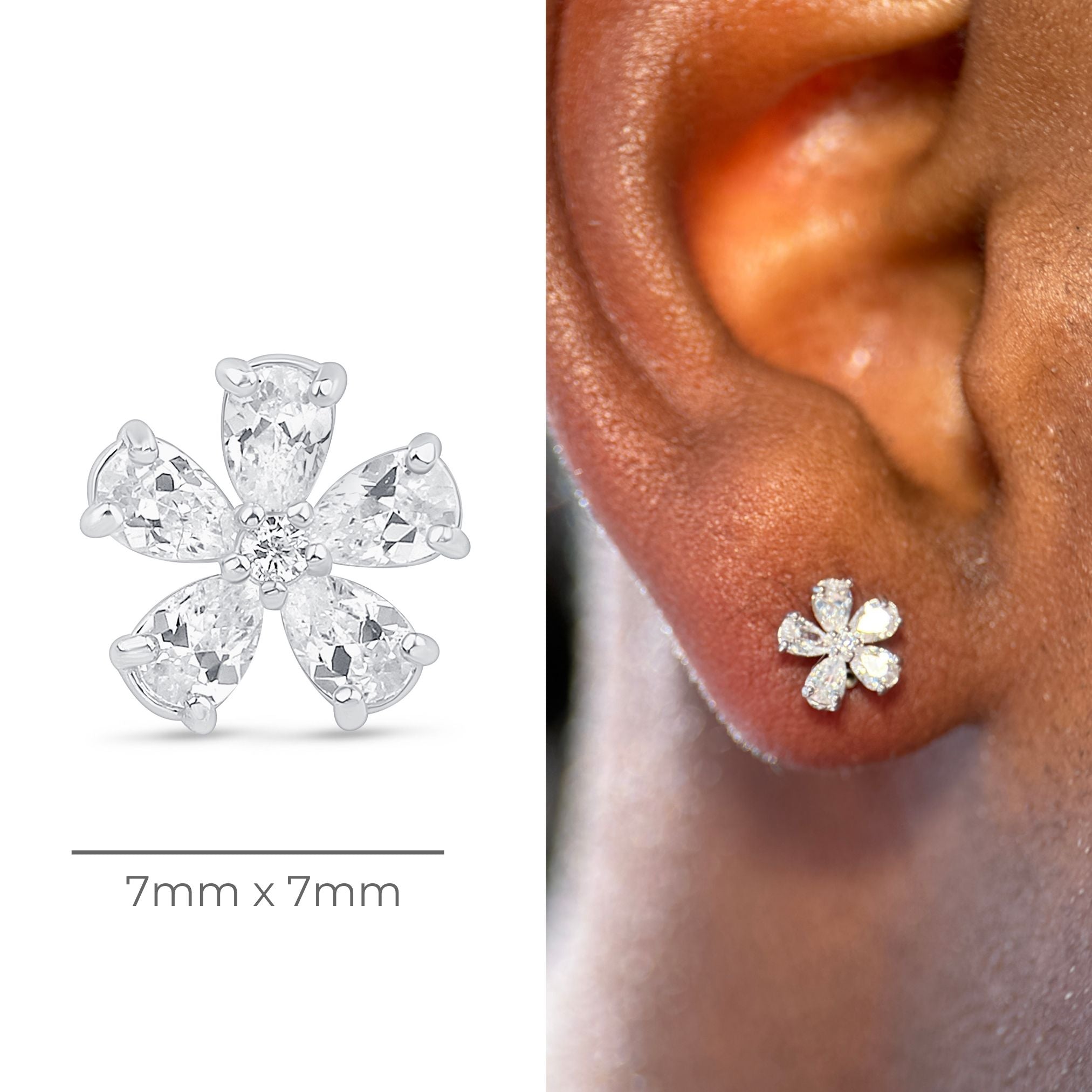 14k White Gold Blooming Flower Flat Back Stud Earrings - Elegant Floral Design for Women, Perfect for Weddings, Parties & Everyday Wear