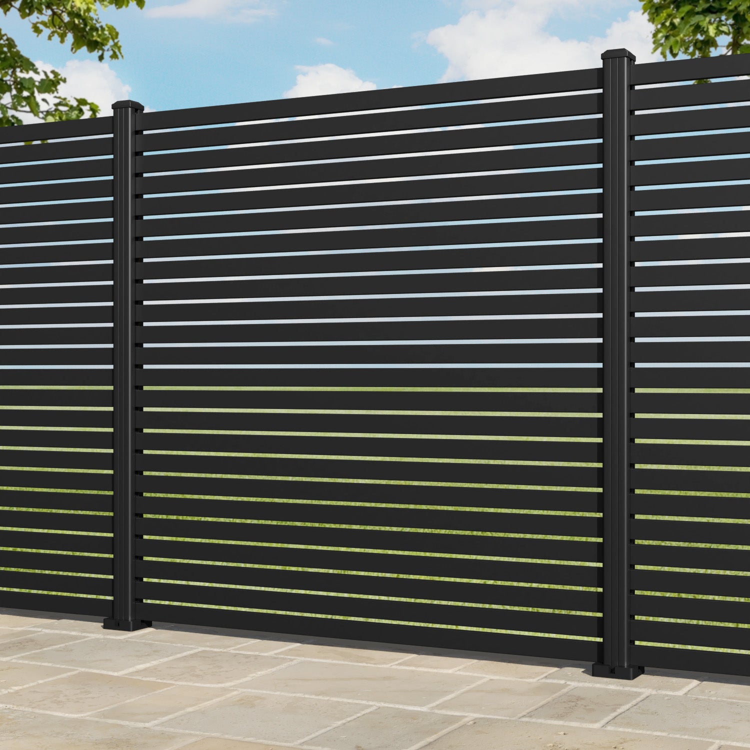 Black Aria Aluminum Fence Panel with Matching Posts - Durable Outdoor Privacy Fence for Backyard, Garden & Pool Areas
