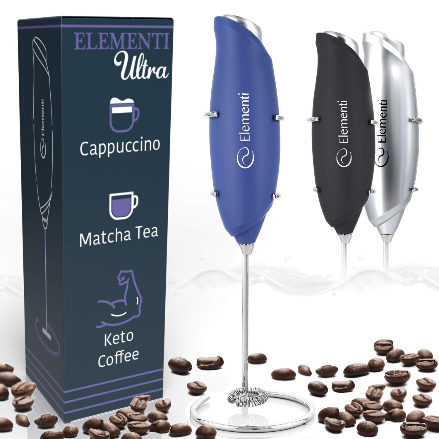 Electric Milk Frother Handheld - Mini Whisk for Coffee, Matcha, Hot Chocolate & Frappes - Portable Drink Mixer for Home, Office & Travel (Ultra Blue)