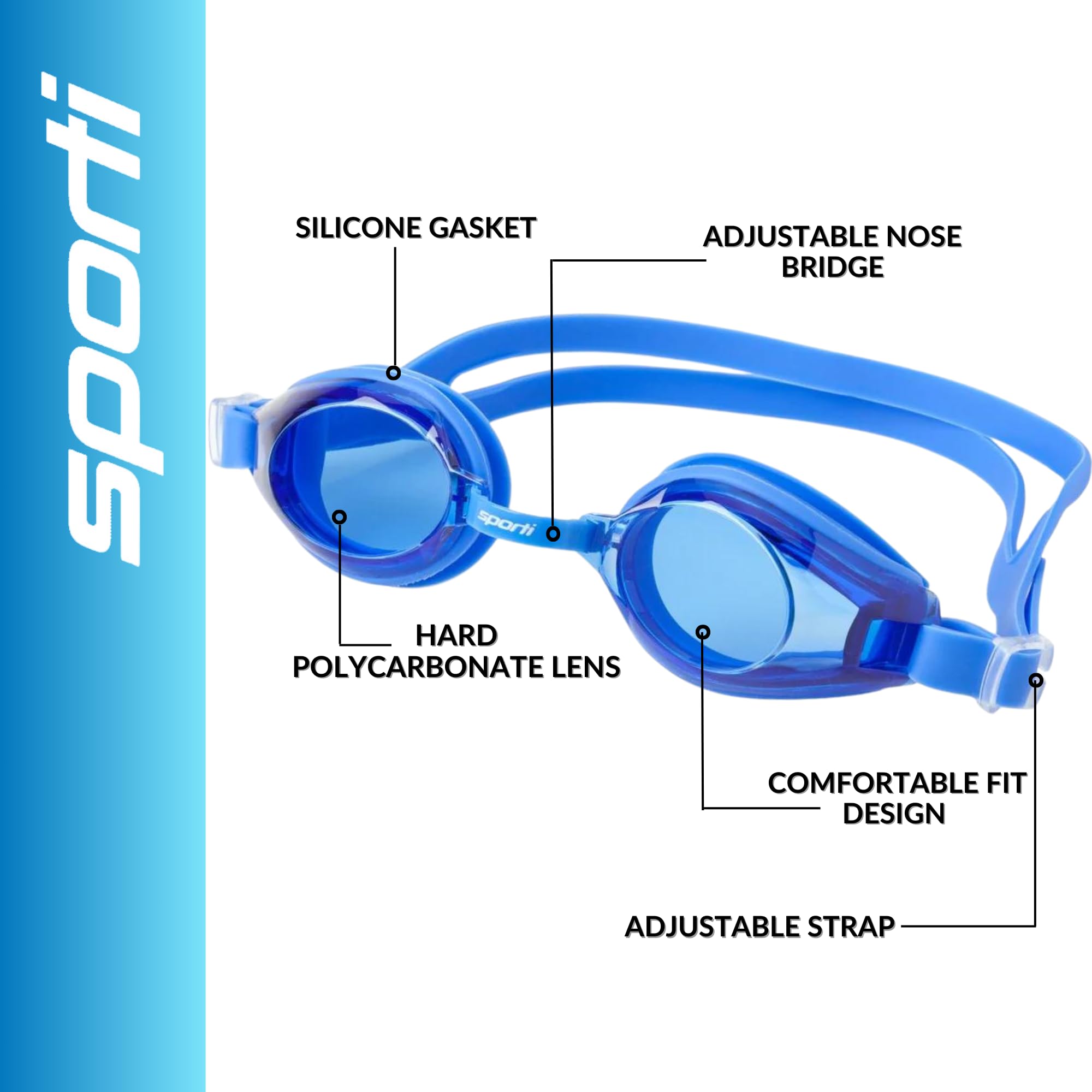 **Sporti Unisex Adult Swimming Goggles – Anti-Fog, UV Protection, Shatter-Resistant Swim Goggles for Men & Women (Mirror/Non-Mirror Lens) – Perfect for Pool, Lap Swimming & Triathlon Training**
