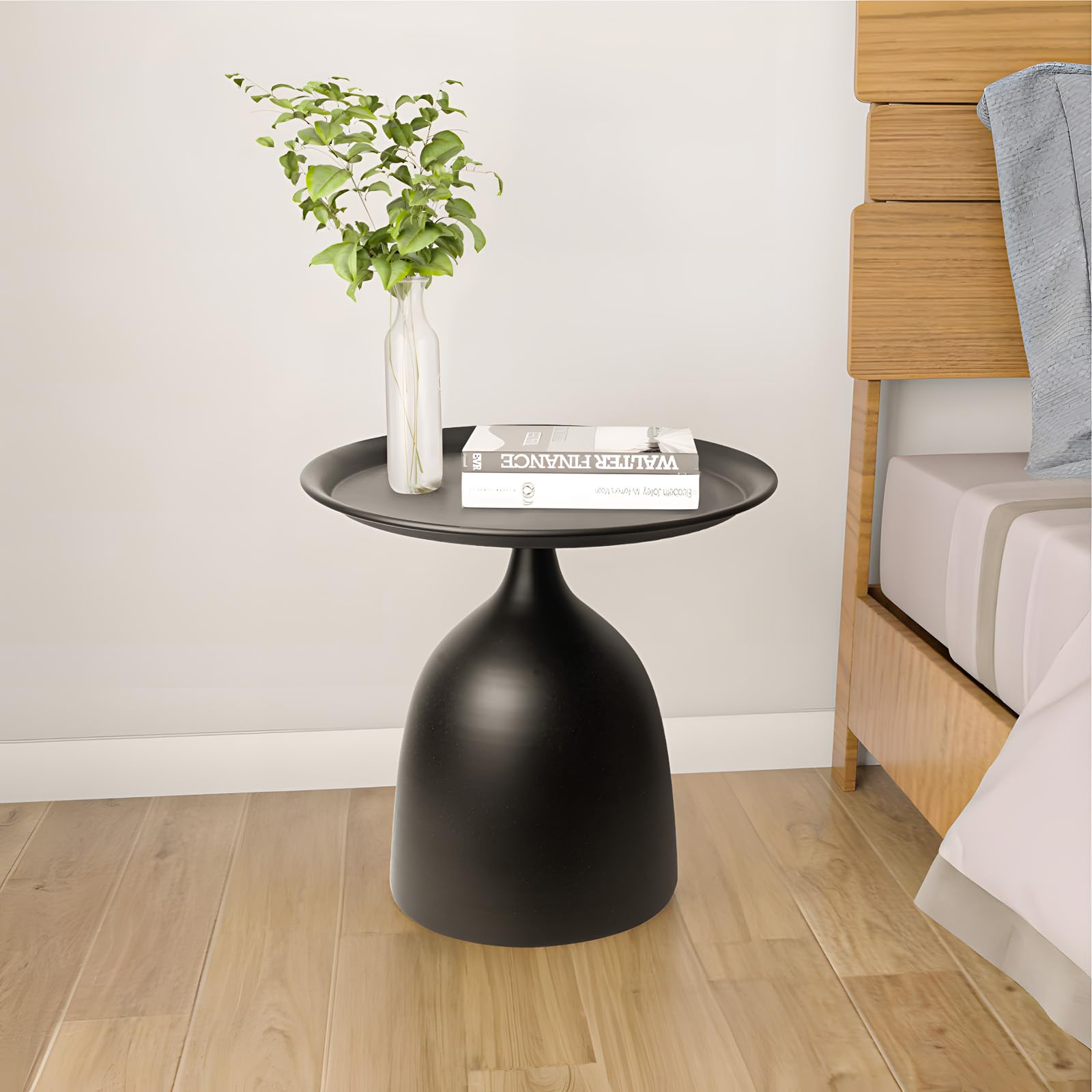 Loopo Modern Lightweight Nesting Side Tables Set of 2 - Round End & Coffee Tables with Metal Pedestal Design for Living Room, Bedroom & Office - Matt Black Home Decor Accent for Small Spaces & Modern Interiors