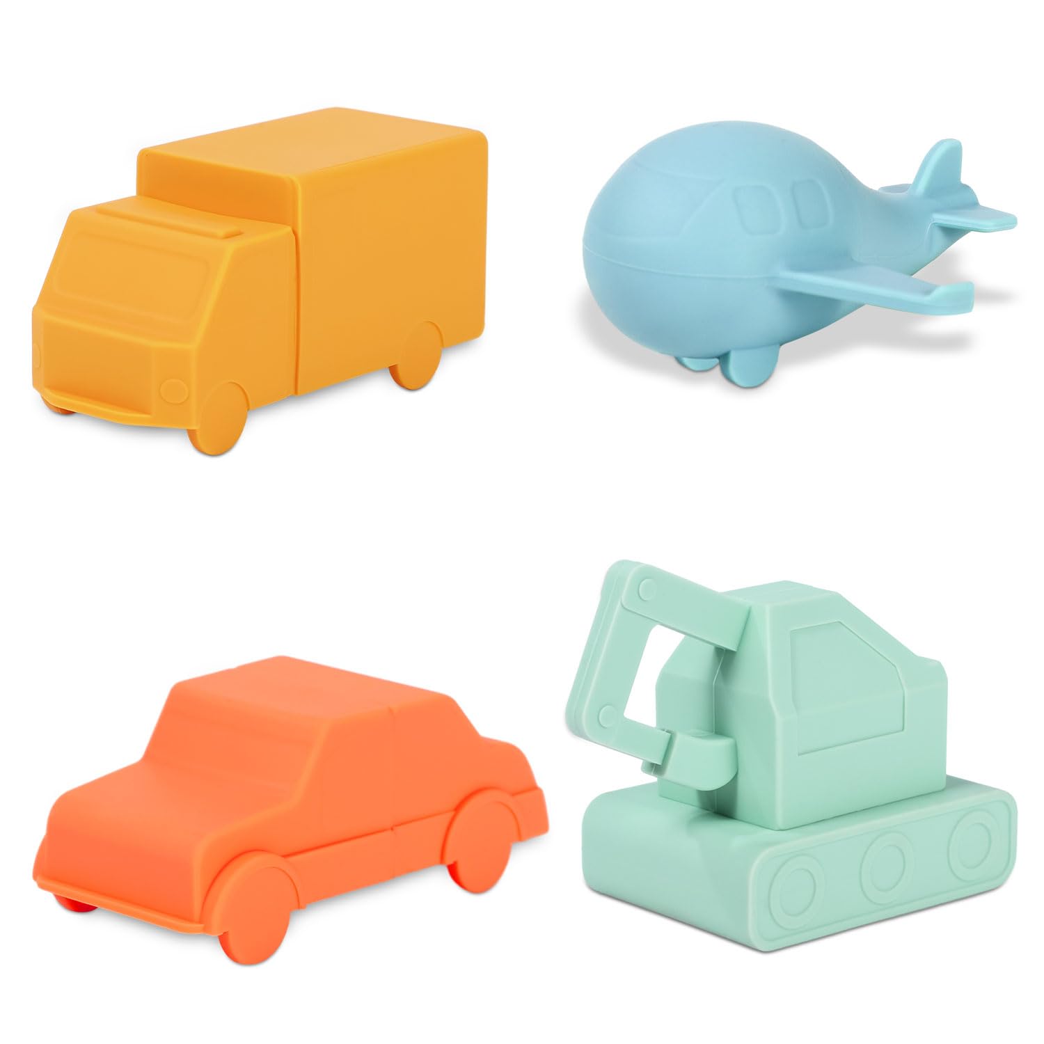 4-Piece Silicone Bath Toys for Toddlers - No Hole Floating Vehicles for Bathtub & Shower Play | Water Learning Toys for Preschool Kids | Transportation Type A | Perfect for Bath Time Fun & Early Childhood Education