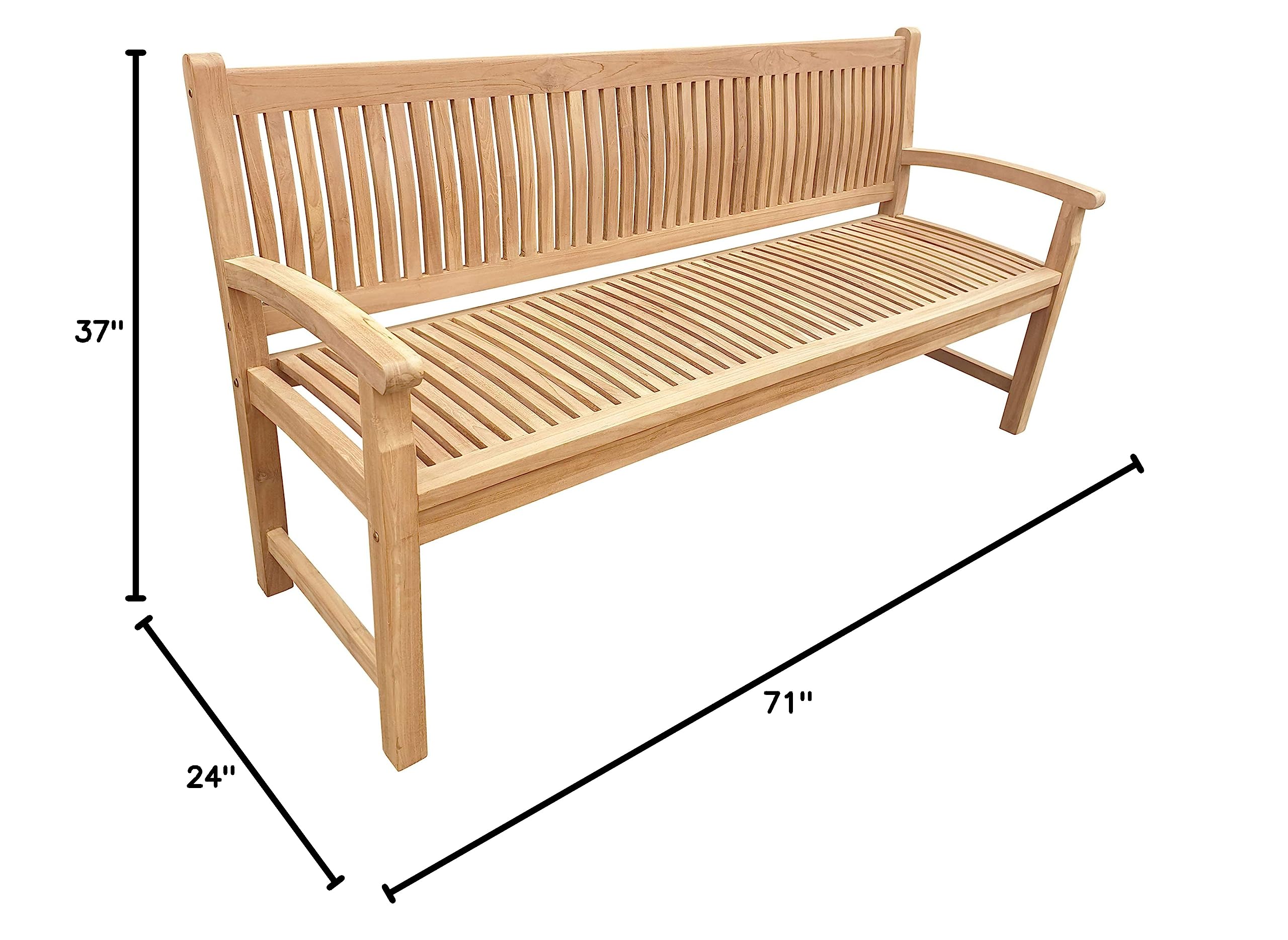 Premium 6-Foot Solid Teak Outdoor Patio Bench - Seven Seas Teak El Mar Collection | Weather-Resistant Garden Seating for Poolside, Deck, or Backyard Relaxation