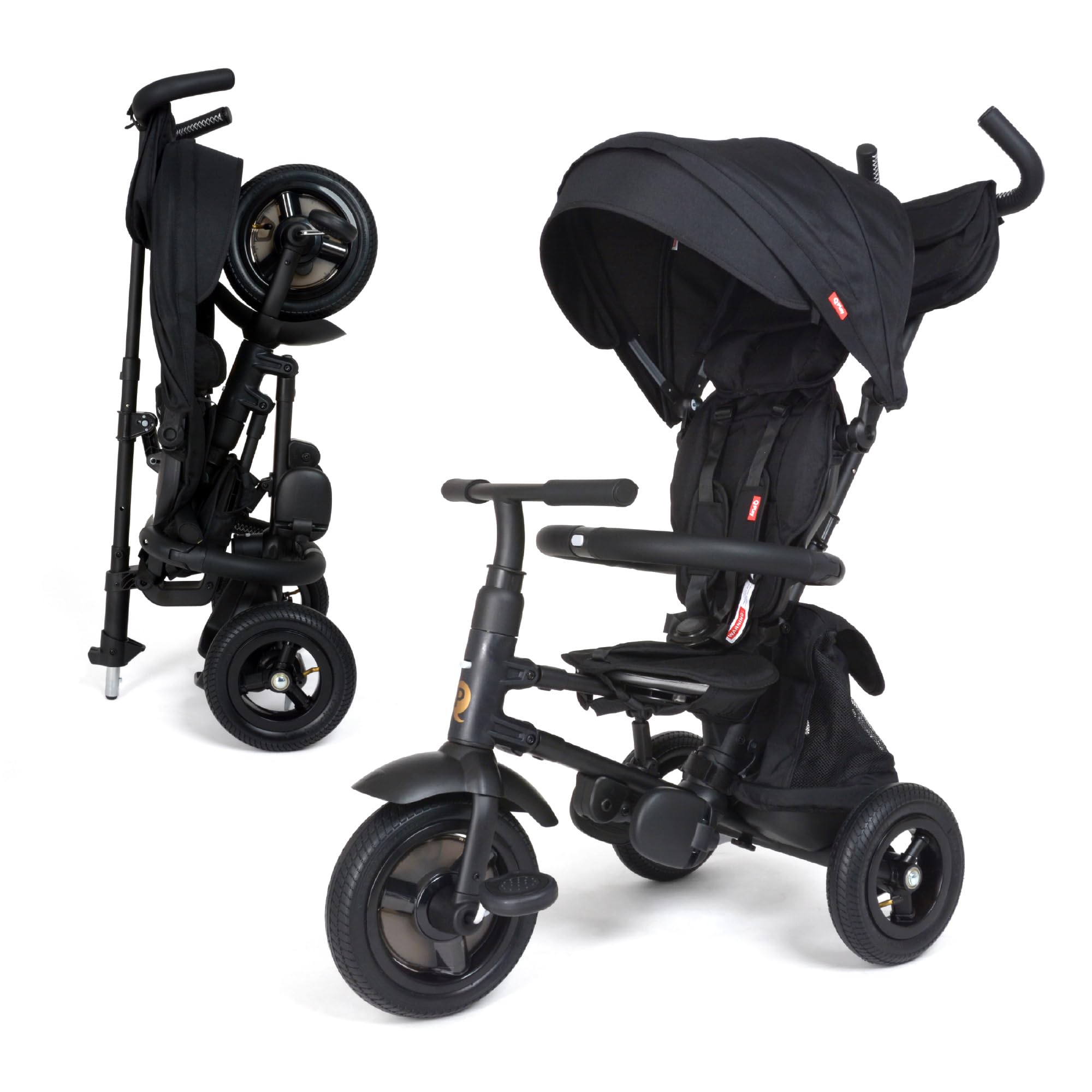 Premium Luxury Foldable Toddler Tricycle with Leather Touchpoints - QPlay Rito Push & Fold Stroller Trike for Kids Ages 12 Months to 5 Years (Midnight Black) - Perfect for Park Rides, Neighborhood Strolls & Outdoor Family Adventures