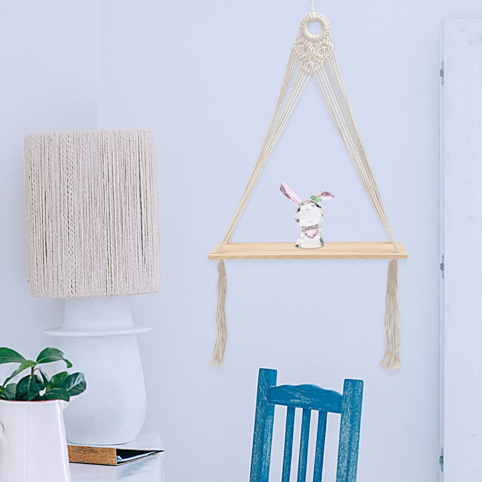Nordic Style Macrame Wall Hanging Shelf - Handmade Floating Plant Shelf for Home Decor | Perfect for Living Room, Bedroom & Bathroom Organization