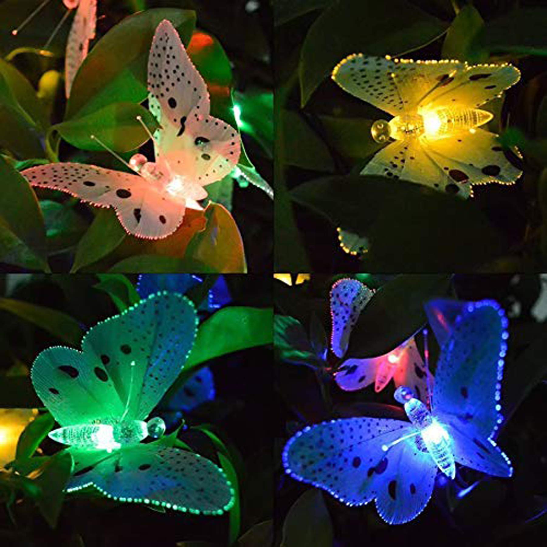 SNOMYRS 11.9Ft Solar Powered Fiber Optic Butterfly Fairy Lights - Waterproof Outdoor LED String Lights with 12 LEDs for Garden, Yard, Lawn, Patio, Party & Club Decor | Perfect for Romantic Evenings, Wedding Decorations & Backyard Lighting (Multicolor)