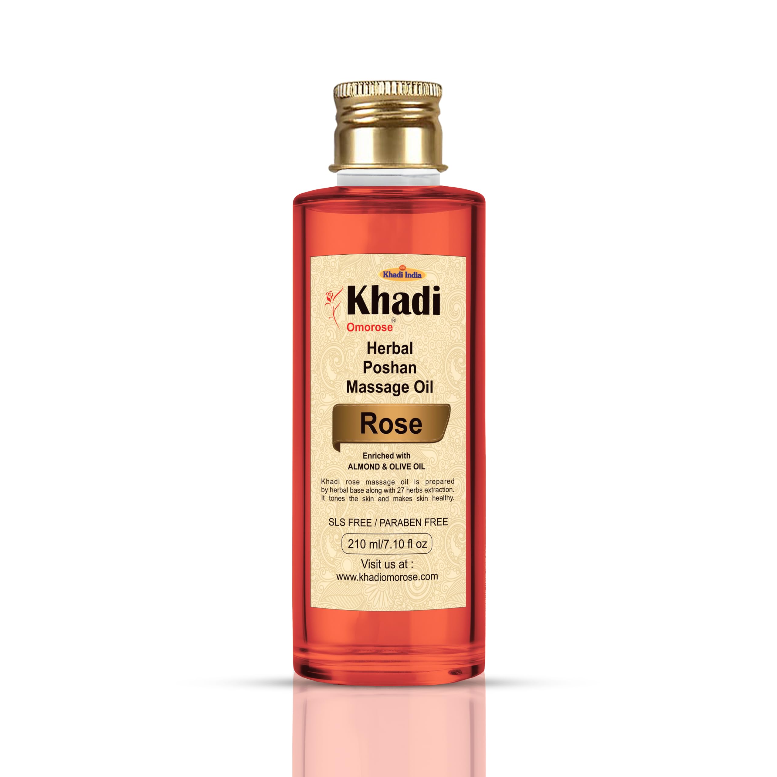 Khadi Omorose Rose Massage Oil - 210ml | Enriched with Almond Oil, Olive Oil, Jojoba Oil, Sesame Oil & Vitamin E | Relaxing Aromatherapy for Body & Skin Care | Perfect for Spa, Couples Massage & Self-Care Routine