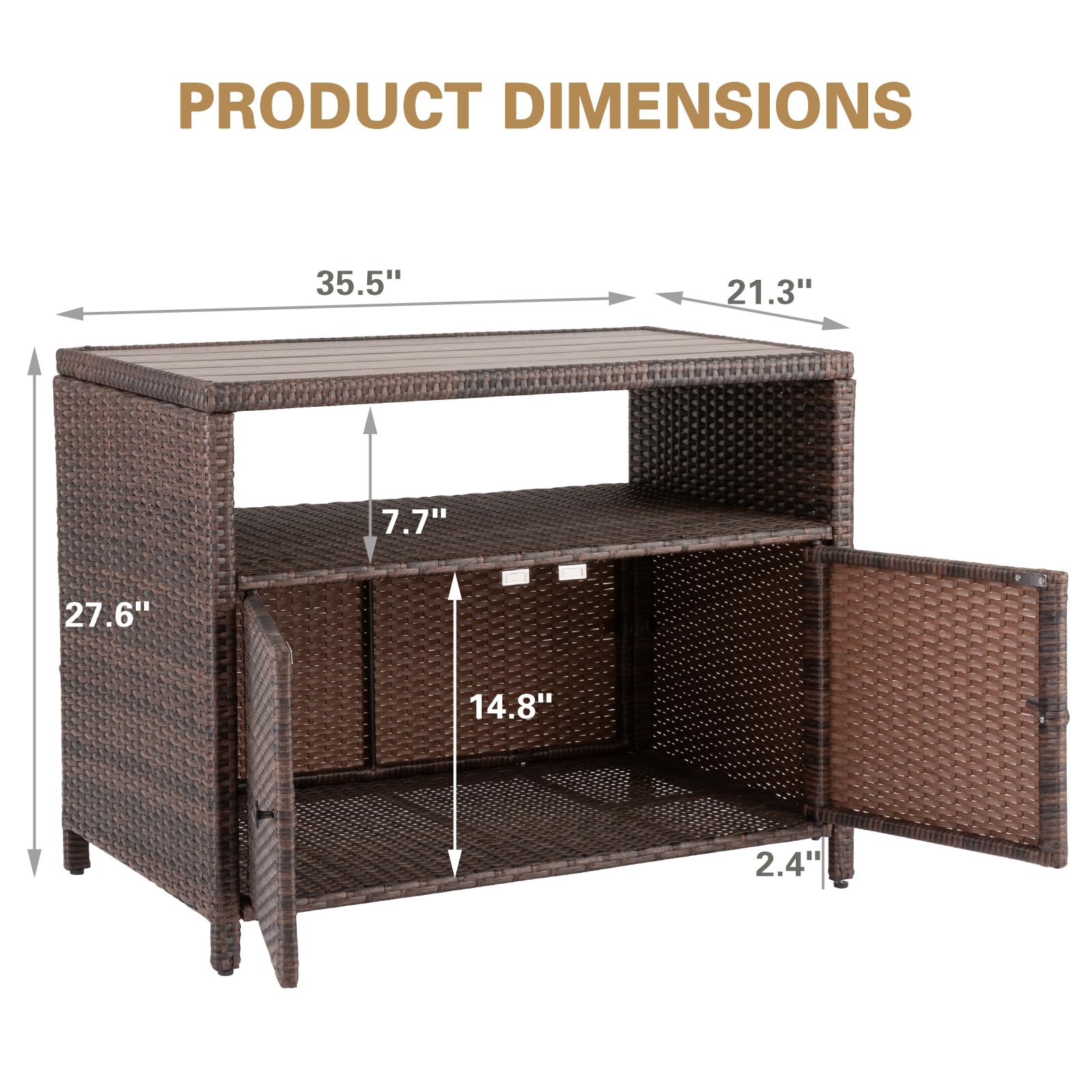 Durable Wicker Rattan Outdoor Storage Cabinet with 2 Doors & Shelves - Waterproof Polystyrene Top for Patio, Pool, Garden, Kitchen & Indoor Use - Perfect for Organizing Cushions, Toys & Gardening Tools (Brown)