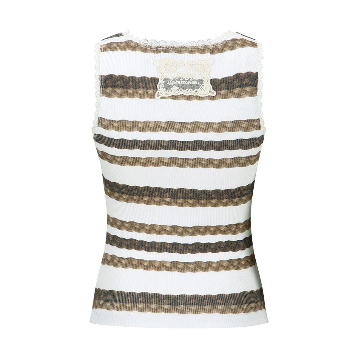 Stylish Beige Hair Braid Stripe Tank Top for Women - Trendy Summer Fashion, Casual Wear, and Beach Outfits