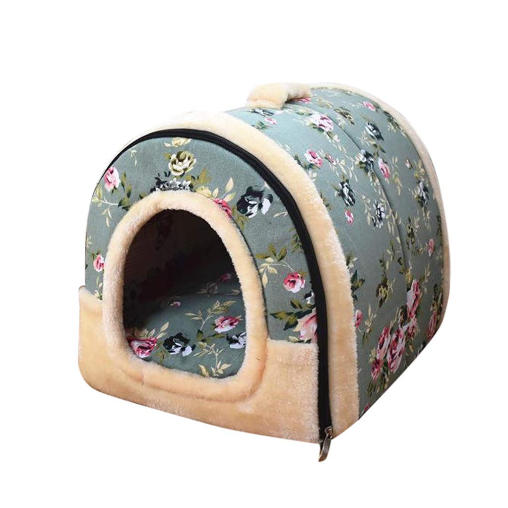 2 in 1 Pet Bed & House - Soft Warm Dog Sofa Cat Rabbit Kennel with Flower Print - Indoor Pet Cave for Small Animals - Perfect for Cuddling & Napping at Home