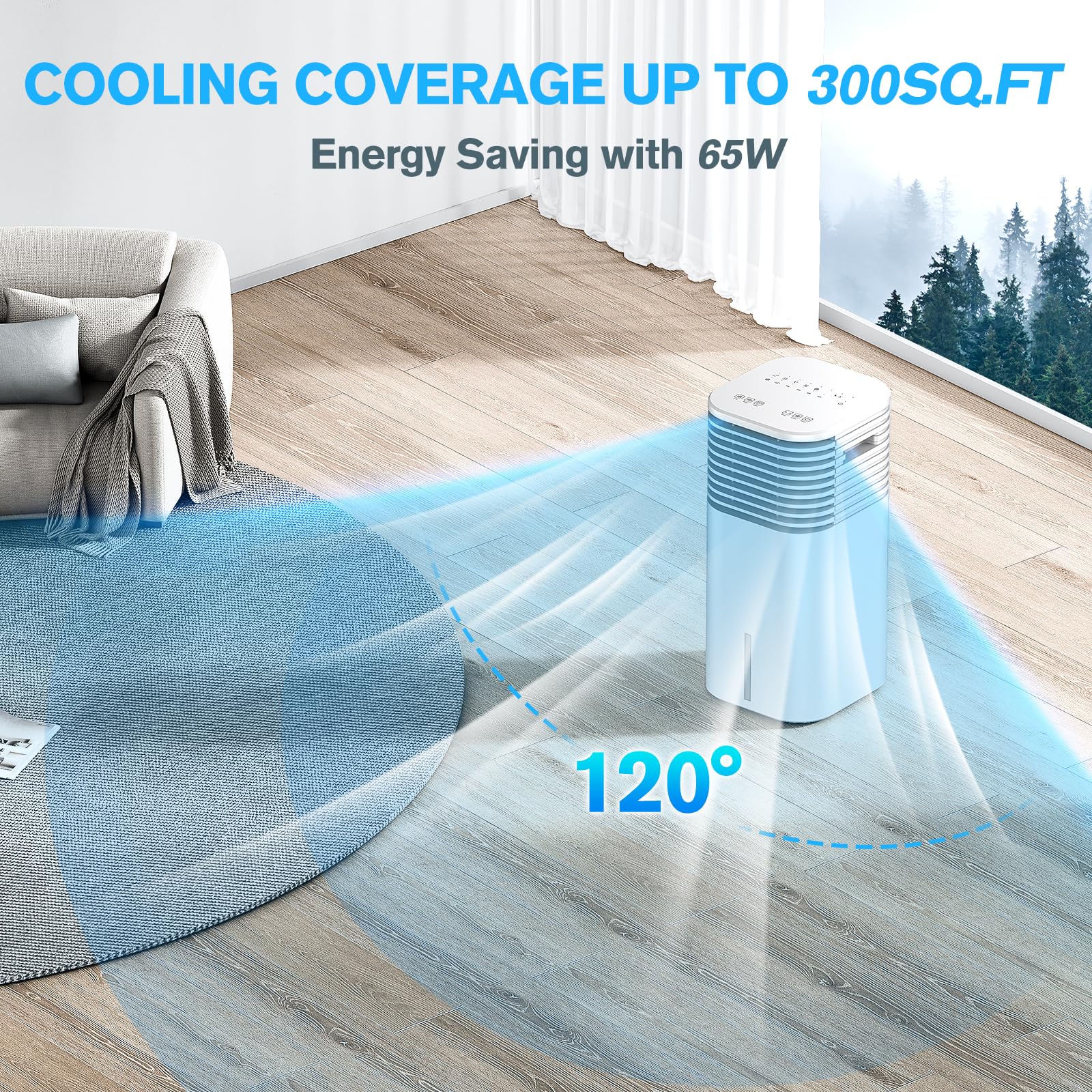 Portable Air Conditioner Without Window - 15H Timer, 120° Oscillation, 3-in-1 AC Unit with Remote Control, 2 Gallon Tank, 3 Modes & 3 Speeds, Ultra Quiet 24