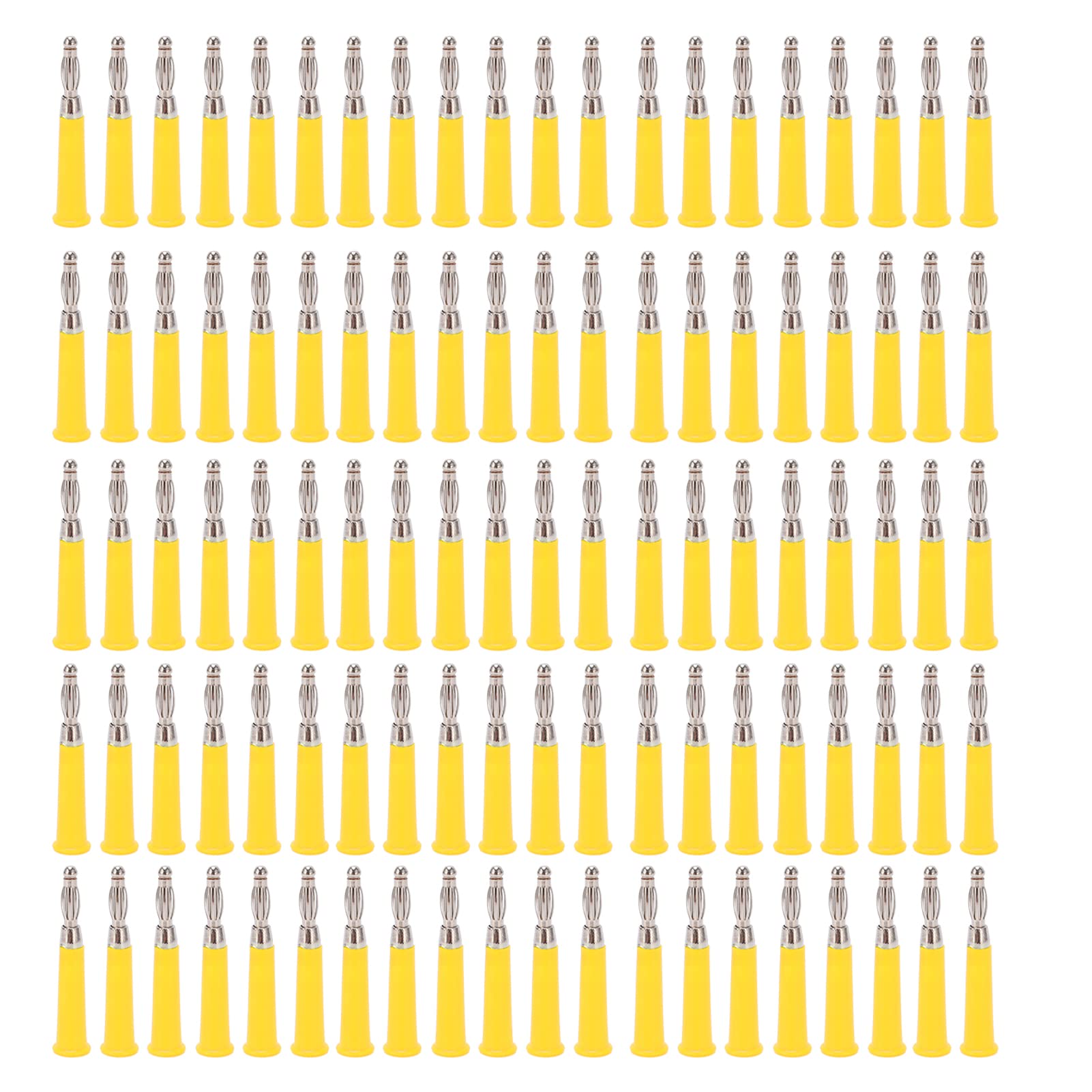 100Pcs 4mm Banana Plug Male Connectors - Gold Plated Speaker Wire Cable Plugs for Inner Spring Panel (Yellow) | Perfect for Home Theater, DIY Audio Projects & Professional Speaker Installations