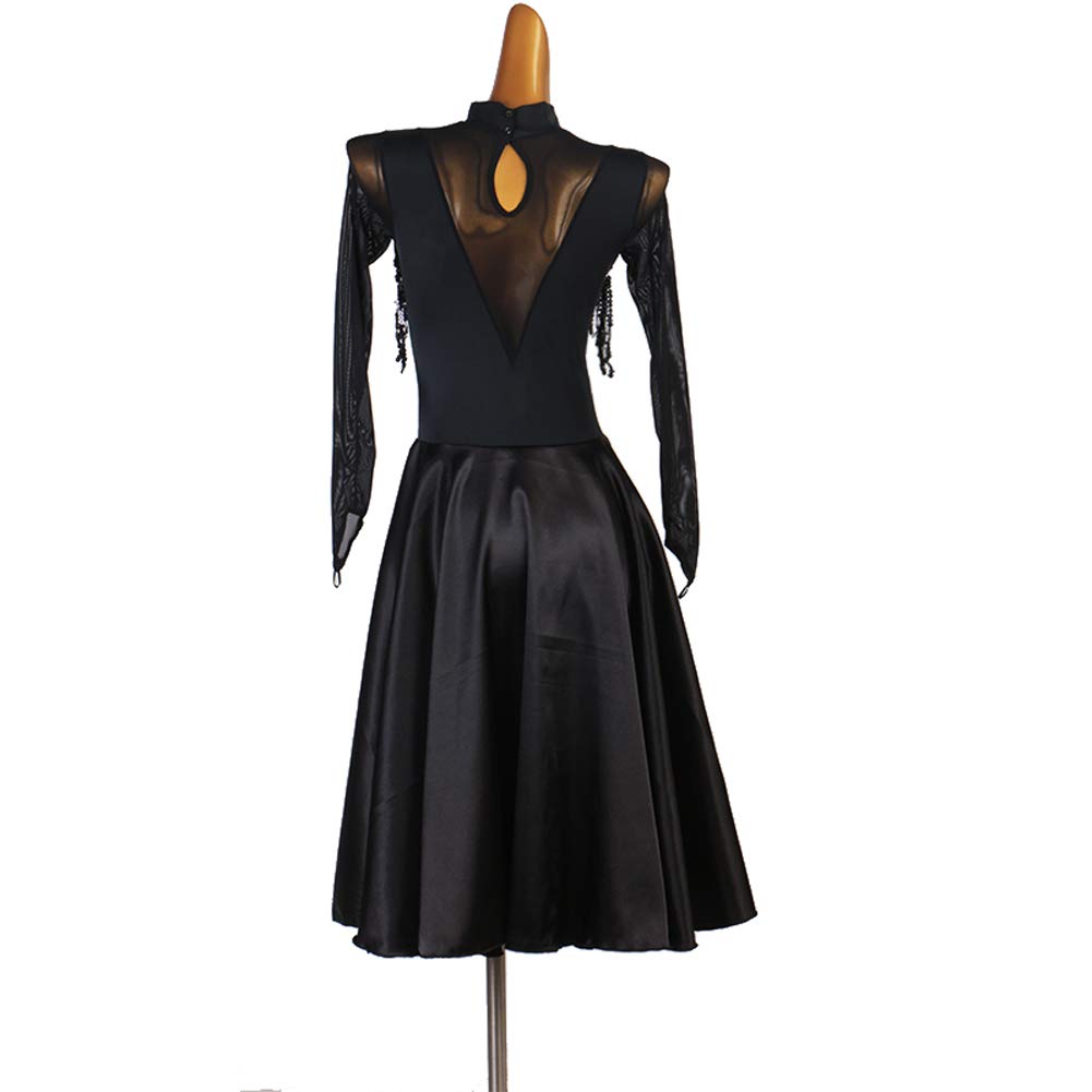 Latin Dance Dress for Salsa Tango ChaCha - Elegant Black Sequin Ballroom Competition Dress | Perfect for Performances, Shows & Dance Parties