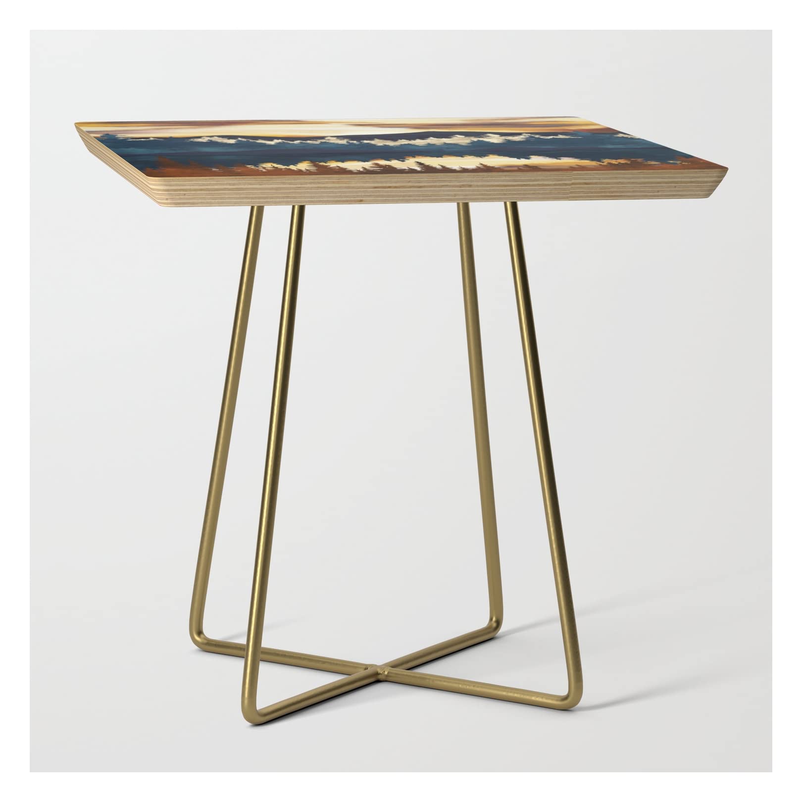 Fall Sunset Side Table by Spacefrog Designs - Gold Square Coffee Table - Perfect for Living Room, Bedroom & Office Decor
