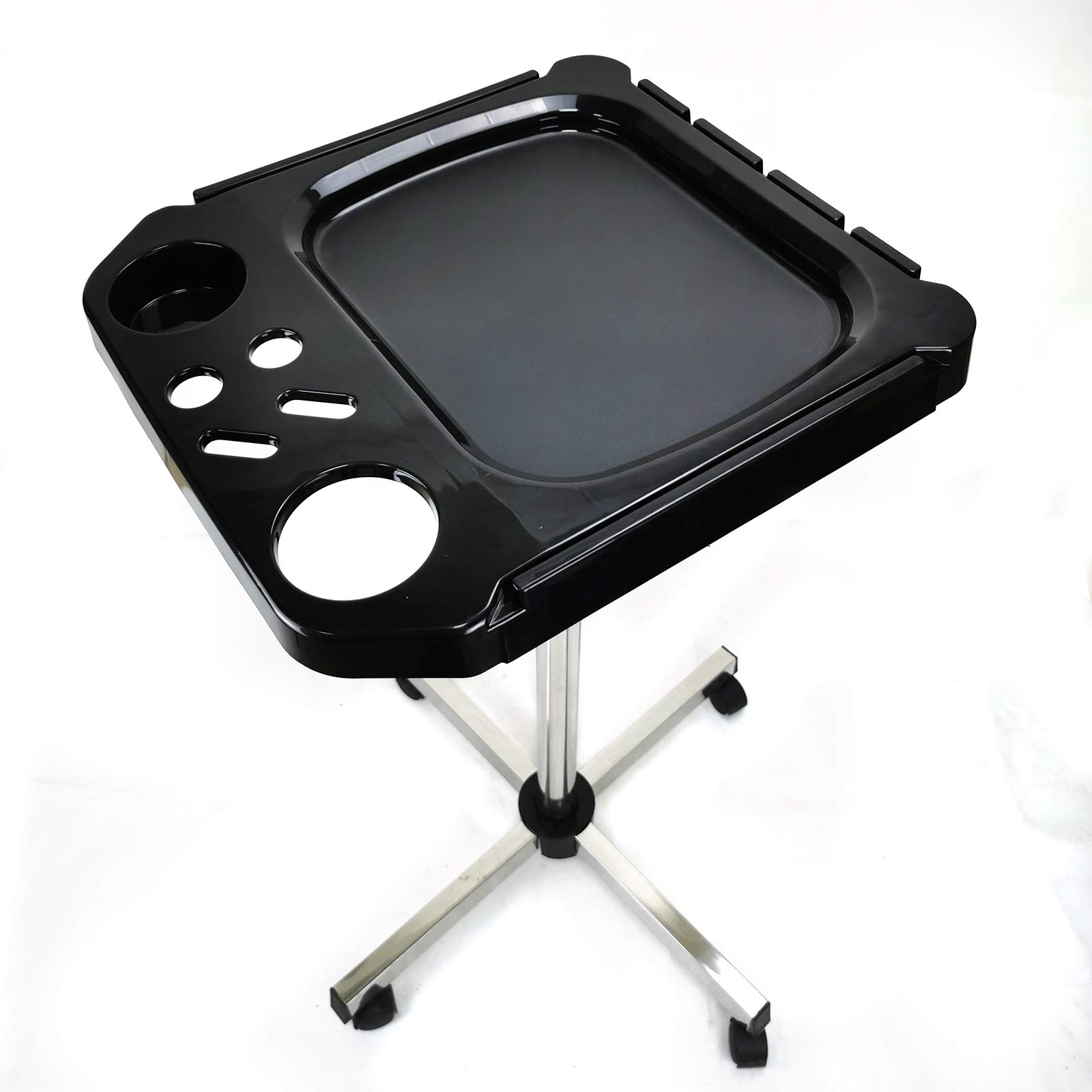 Premium Plastic & Alloy Salon Tray - Adjustable Height Rolling Beauty Trolley for Hair Styling, Spa & Tattoo Services | Professional Black/Silver Salon Organizer Tool | Ideal for Salon, Spa & Tattoo Parlor Organization