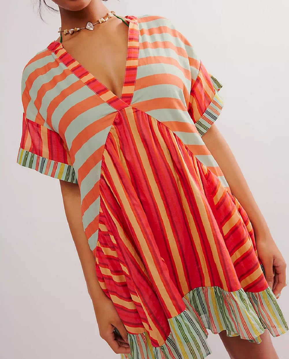 Bohemian Floral Mini Dress for Women - Boho Puff Sleeve Flowy Sundress with V Neck & Ruffle Detail | Perfect for Summer Beach Vacations, Music Festivals and Casual Outings