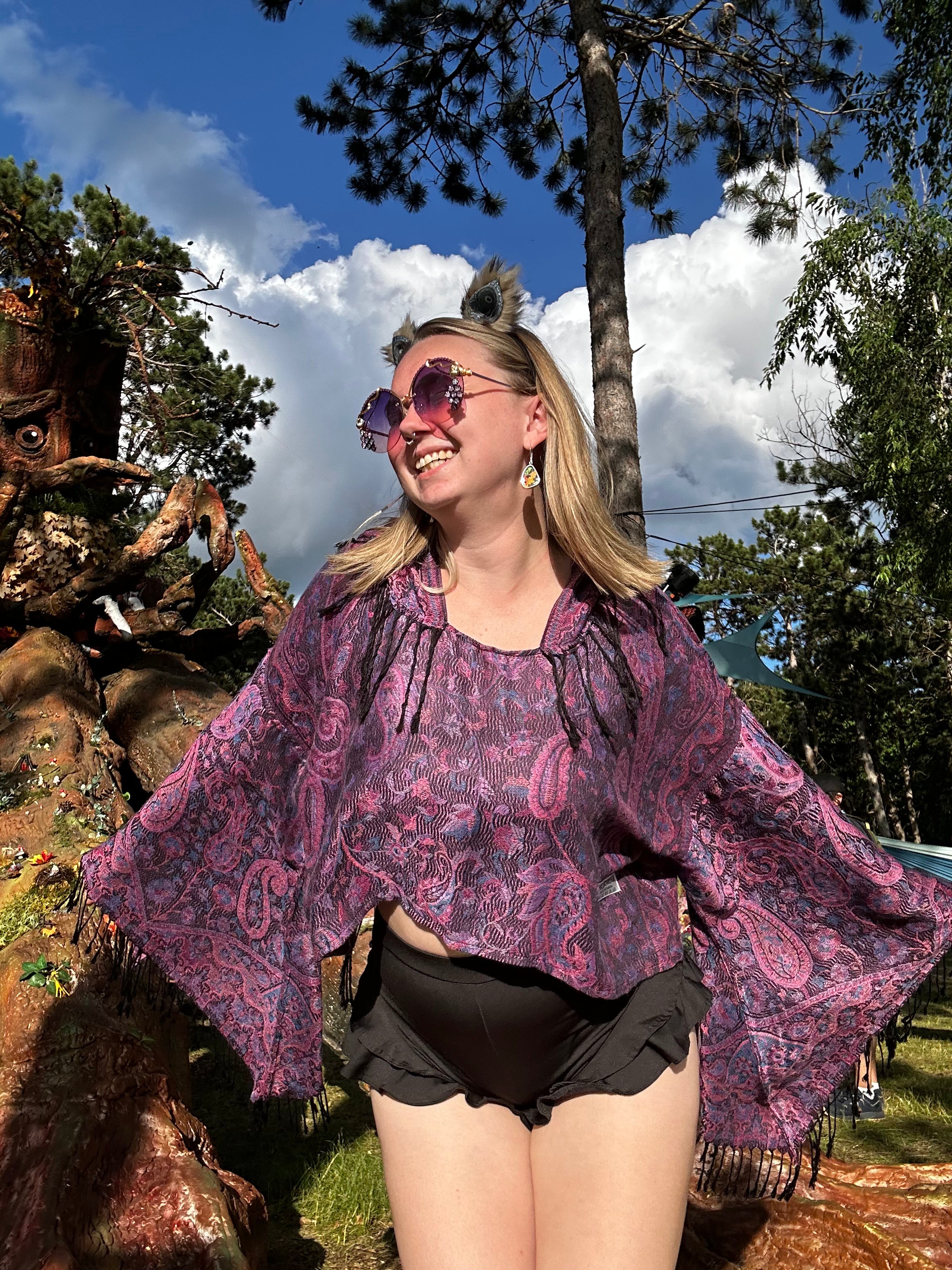 Butterfly Bell Pashmina Shawl - Elegant Paisley Forest Print Scarf for Women | Perfect for Boho Fashion, Parties, and Winter Layering