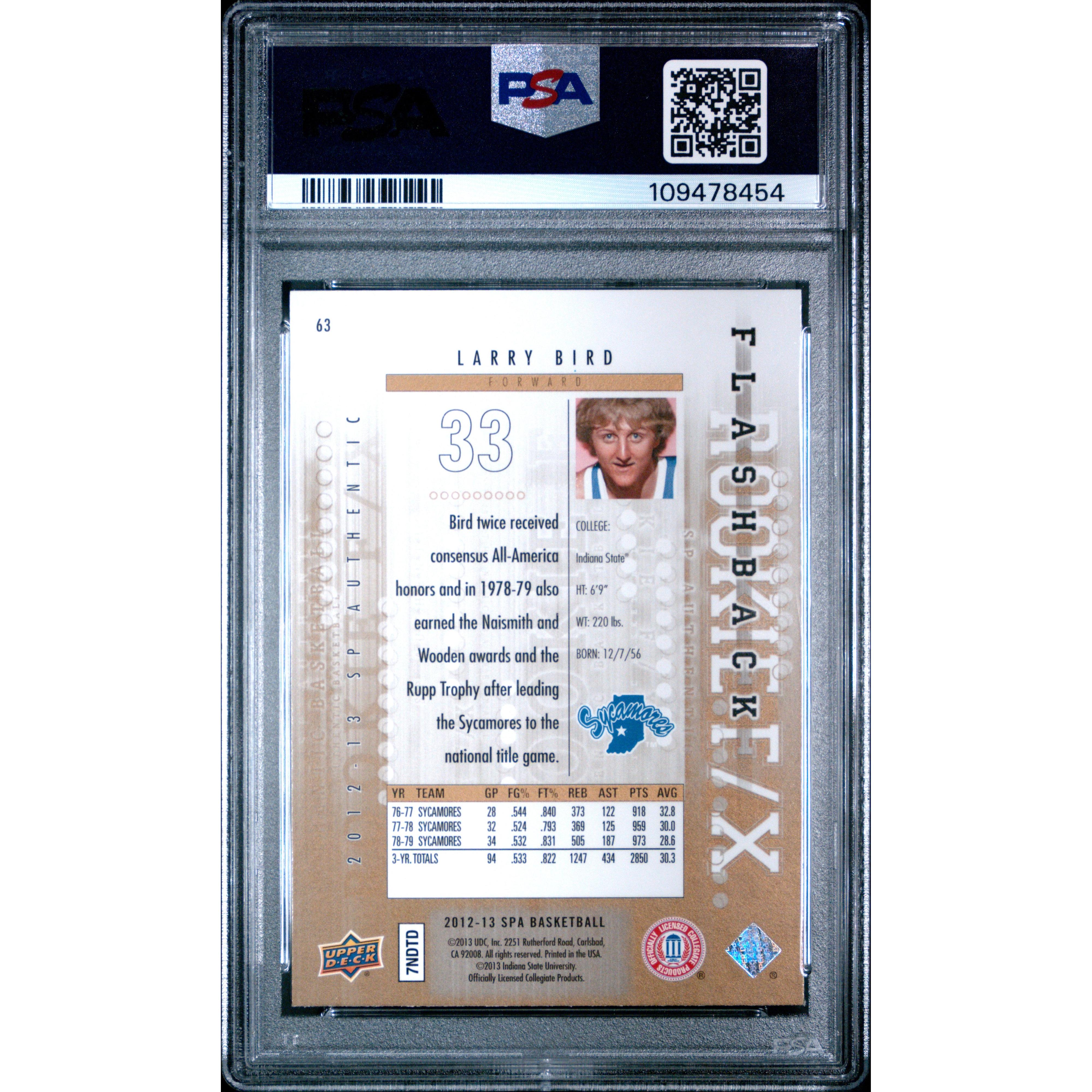 2012 SP Authentic Larry Bird #63 PSA 9 Graded Basketball Card - Collectible Memorabilia for NBA Fans & Sports Card Enthusiasts | Perfect for Display, Investment, and Gifting