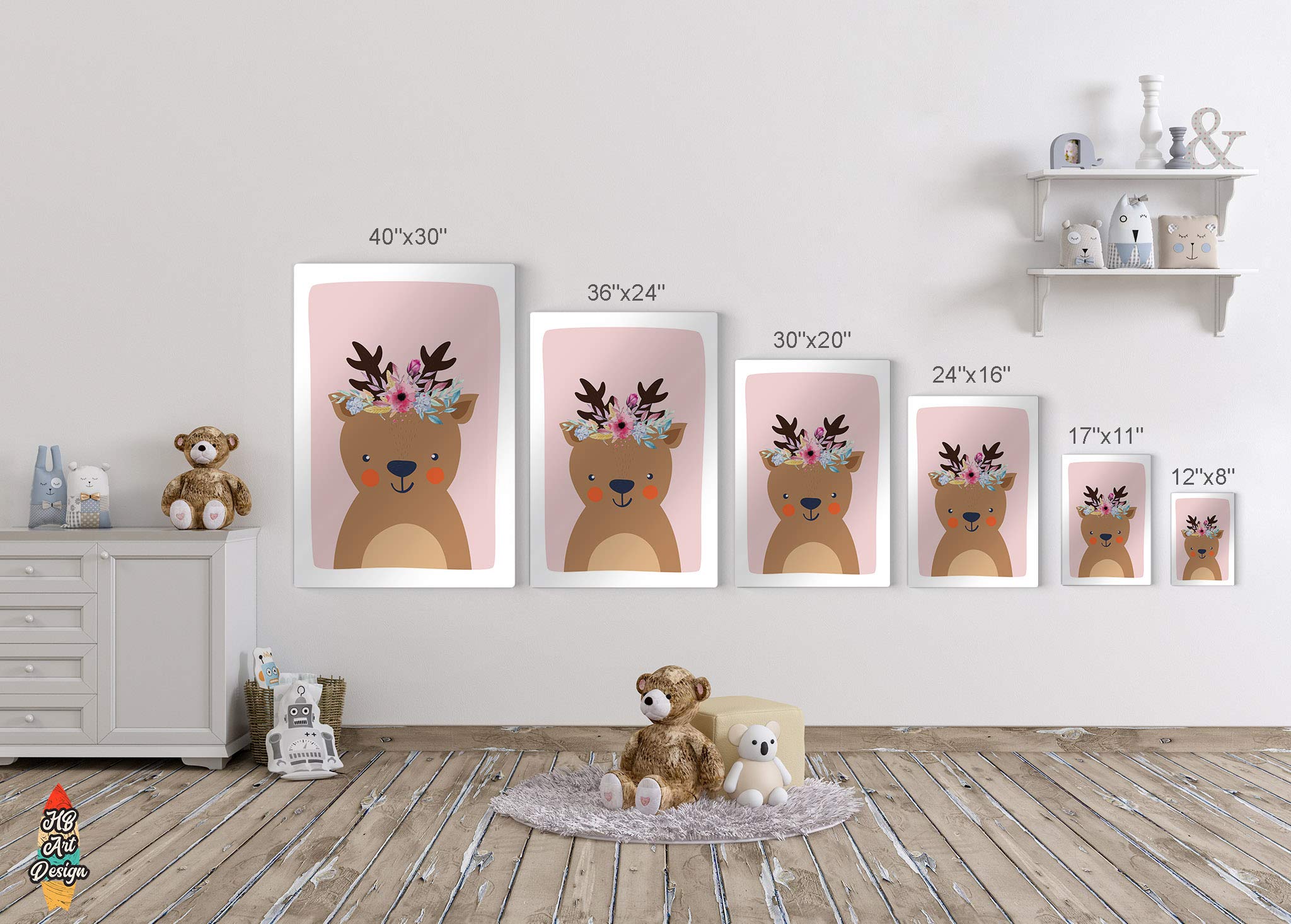 Handmade Deer & Rabbit Floral Metal Wall Art Set - 2 Panels (36x24 inches) - Nursery Decor for Baby Girl & Boy Rooms - USA Made - Perfect for Kids' Bedrooms, Playrooms & Gender-Neutral Nursery Themes