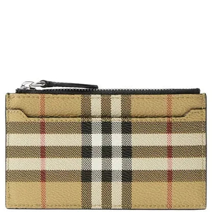 Burberry Check Zip Card Holder - Stylish Leather Wallet for Credit Cards & ID - Perfect for Travel, Business & Everyday Use