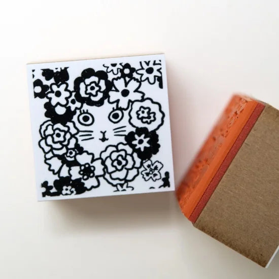 Yumi Kitagishi Rubber Stamp - Cute Cat & Floral Design for DIY Scrapbooking, Card Making & Craft Projects