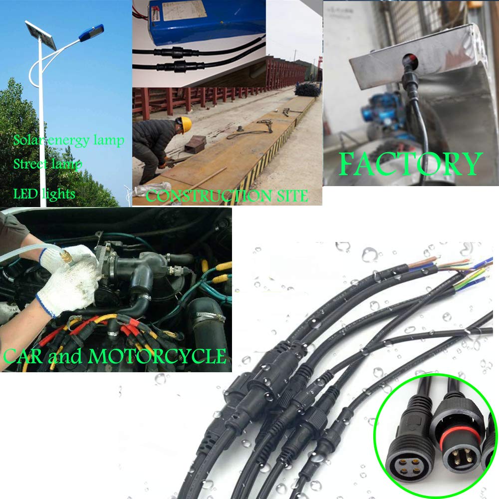 4-Pin Waterproof Connector 16AWG Male Female Plug for LED Strips - IP68 Rated, 20CM Extension Cable - Indoor/Outdoor Use for Landscape Lighting, Signage & Automotive Applications (5 Pairs)
