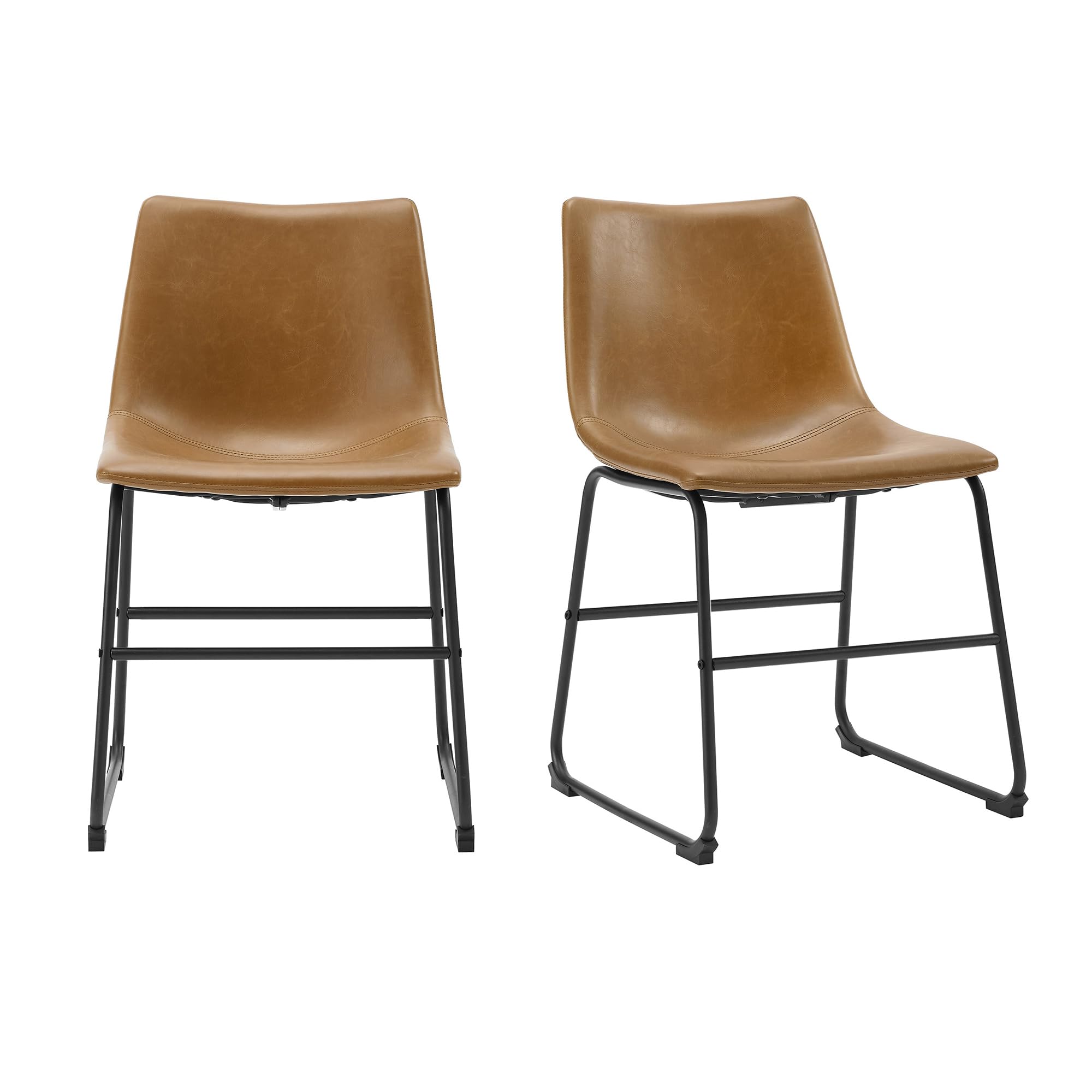 Walker Edison Douglas Urban Industrial Faux Leather Armless Dining Chairs, Set of 2, Whiskey Brown - Modern Kitchen & Dining Room Furniture for Home & Office Use