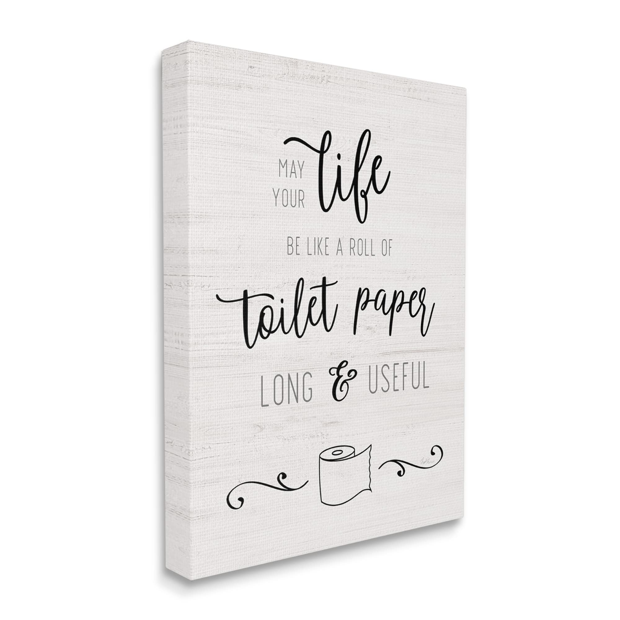 Stupell Industries Realistic Toilet Paper Roll Canvas Wall Art - Long & Useful Phrase Design by Natalie Carpentieri, 24x30 Inches, Black Frame | Perfect for Bathroom Decor, Funny Home Art & Unique Housewarming Gift