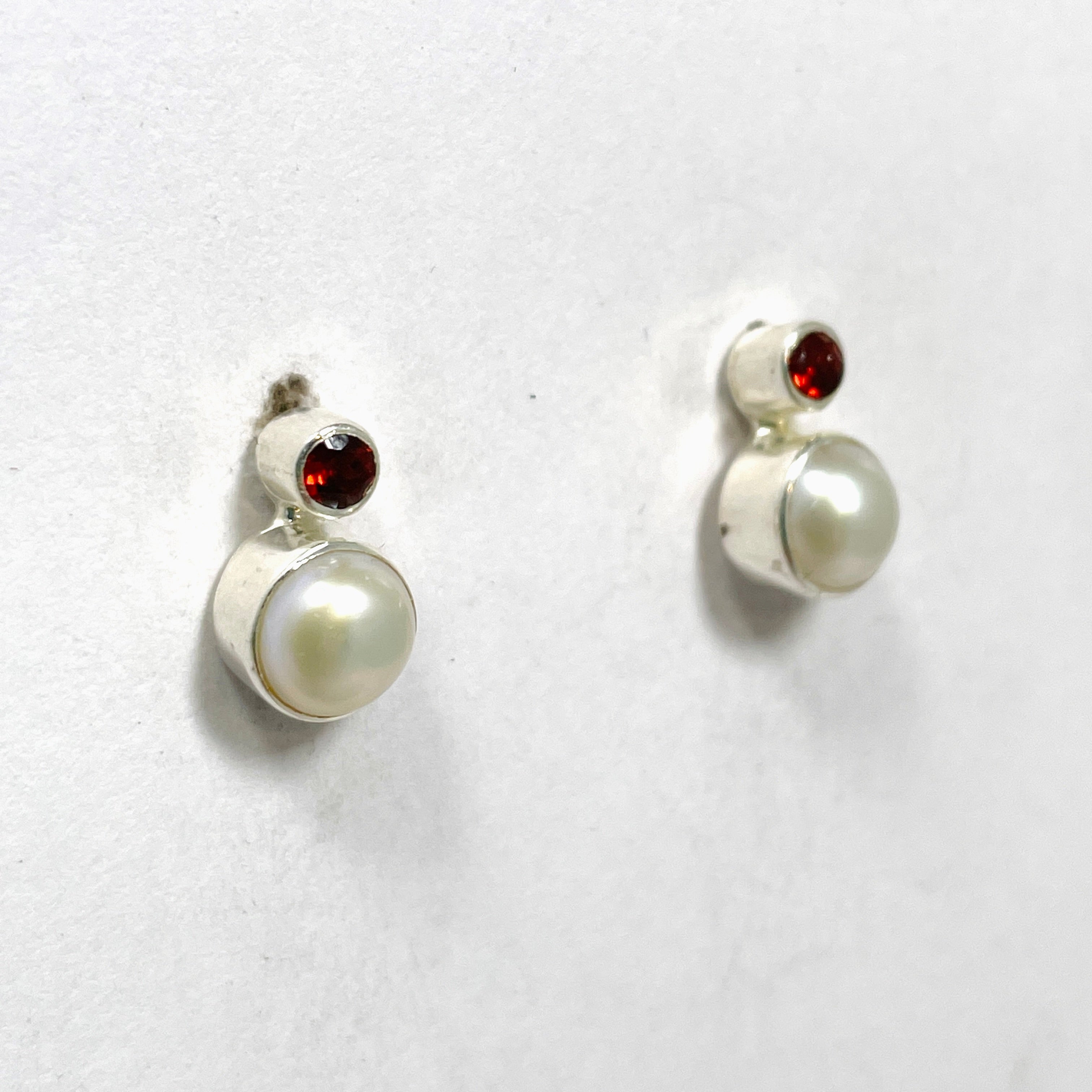 Pearl and Garnet Stud Earrings S259 GAR - Elegant Jewelry for Women, Perfect for Weddings, Parties & Special Occasions