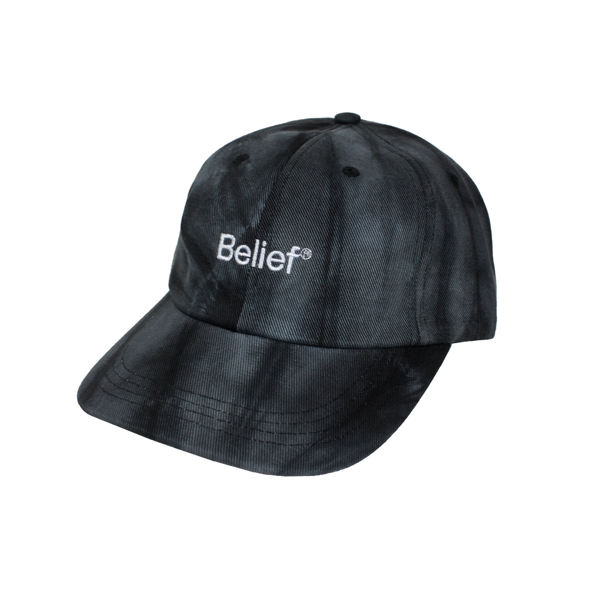 Belief NYC Tie Dye Logo 6 Panel Baseball Cap - Black Adjustable Dad Hat for Men & Women - Perfect for Outdoor Sports, Streetwear Fashion & Casual Daily Wear