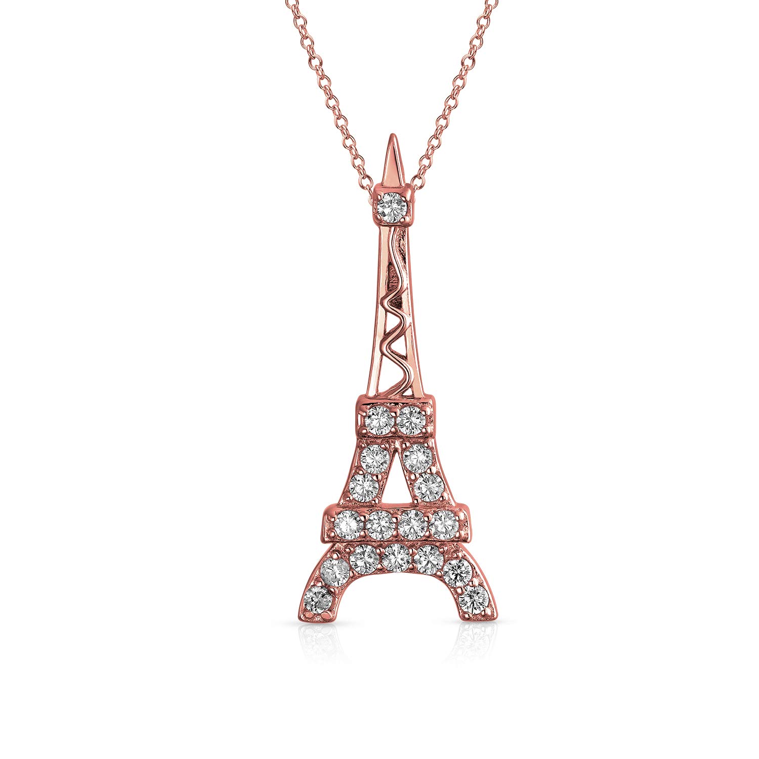 Rose Gold Plated Eiffel Tower Necklace for Women | CZ Pave Jewelry | Gift for Her