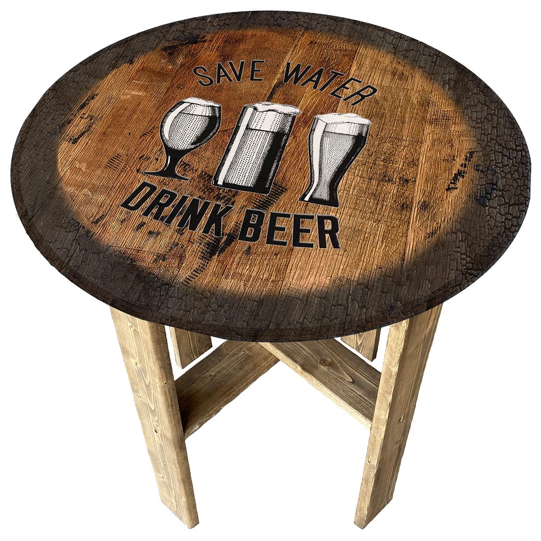 Rustic Whiskey Barrel End Table - Farmhouse Style Beer Gift & Home Decor for Living Room, Bar, or Man Cave | Eco-Friendly Upcycled Wood Furniture