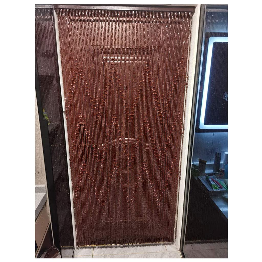 Natural Wood and Bamboo Beaded Curtains - Brown Bohemian Room Divider for Doorways (90x195cm) | Plain Design Wooden Bead String Curtain for Closets, Windows & Room Partitions | Eco-Friendly Home Decor for Boho, Zen & Asian Style Interiors