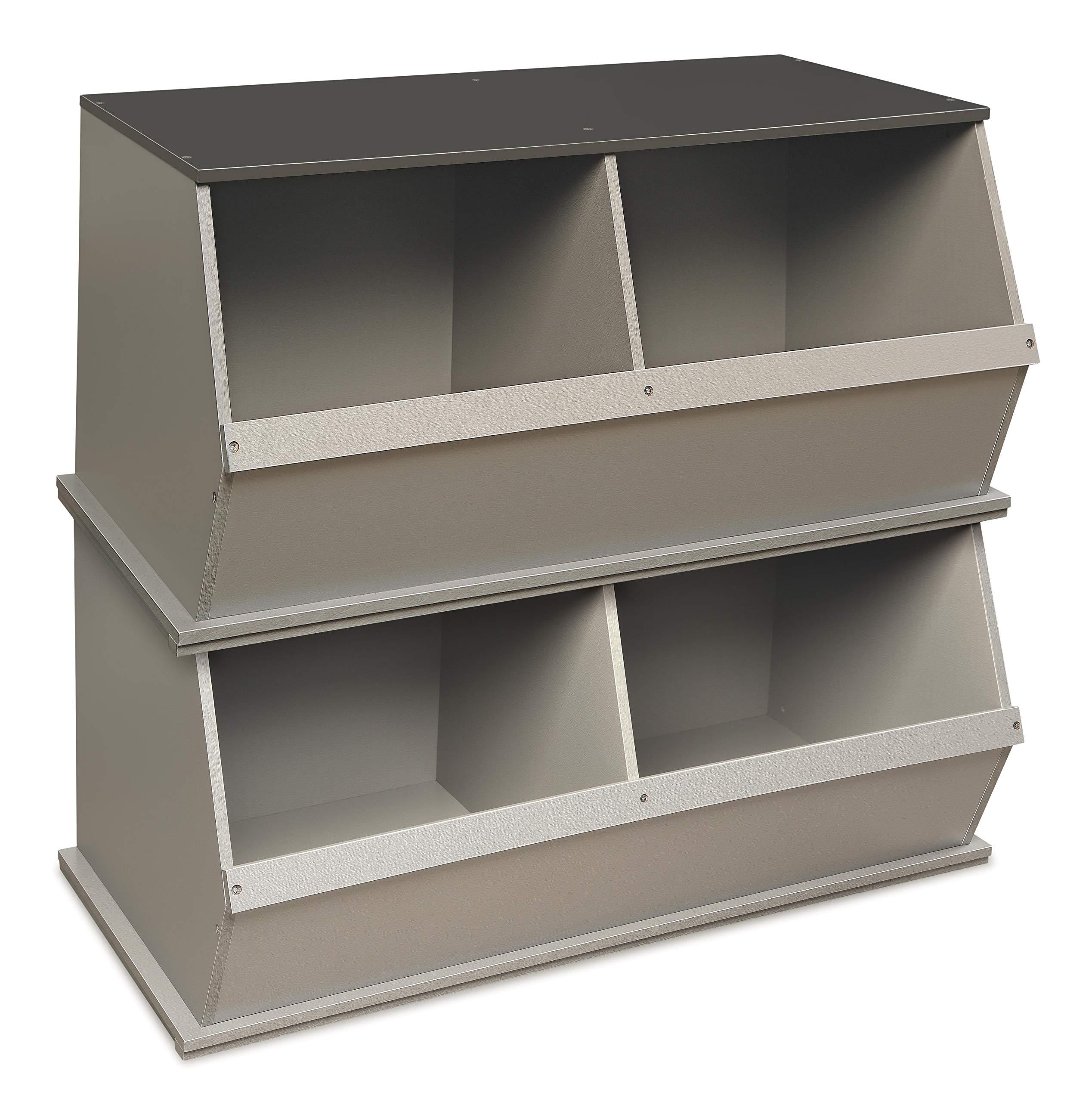 Badger Basket Two Bin Stackable Toy Storage Organizer - Woodgrain & Gray | Kids Room Organization, Playroom Storage, Nursery Toy Bins
