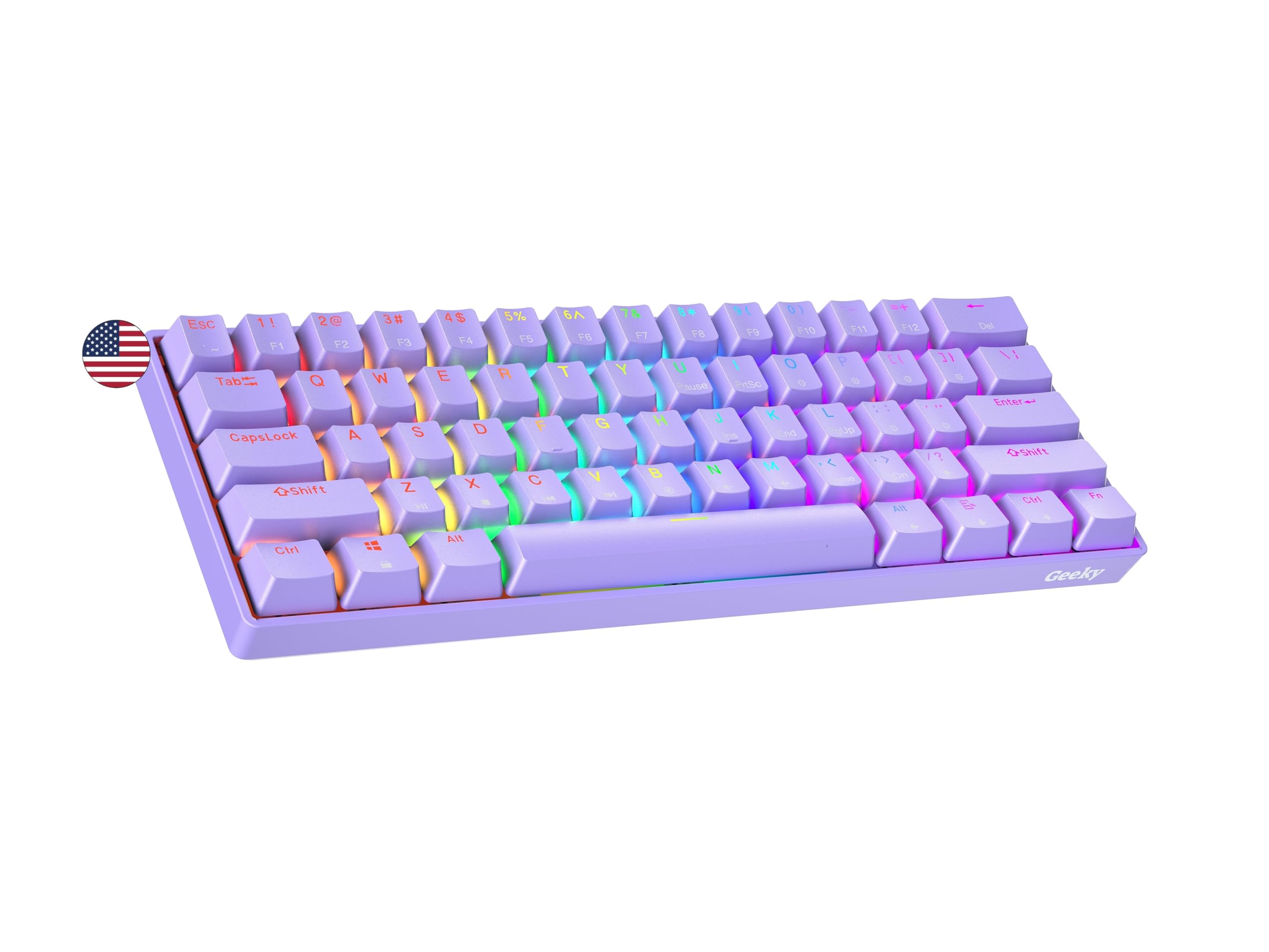 Geeky GK61 60% Hot Swappable Mechanical Gaming Keyboard - 61 Key RGB Backlit, ANSI US Layout (Lavender/Black) for PC & Mac Gamers | Perfect for Esports, Coding & Office Work