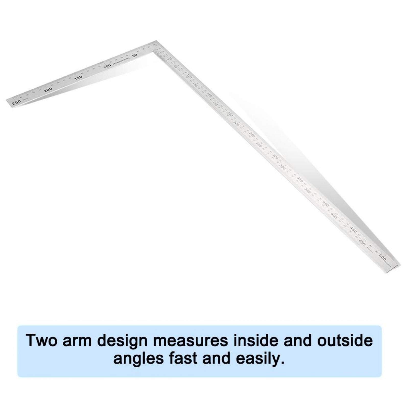 90 Degree Stainless Steel Angle Ruler - 500mm x 250mm Precision Measuring Tool for Woodworking, Metalworking & DIY Projects | Perfect for Framing, Cabinetry & Layout Work