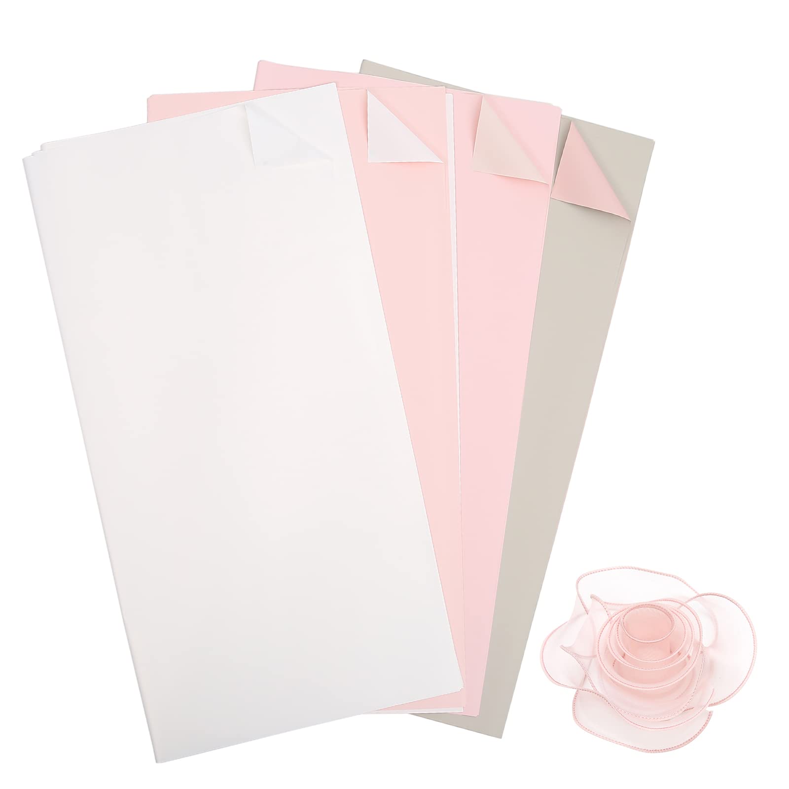 HYSSINOWRAP 40 Sheets Double Sided Gift Wrapping Paper Set - 4 Vibrant Colors, 23.6x23.6 Inch Square Sheets for DIY Crafts, Flower Packaging, Birthday & Christmas Presents - Includes Random Ribbon (Pink Series)