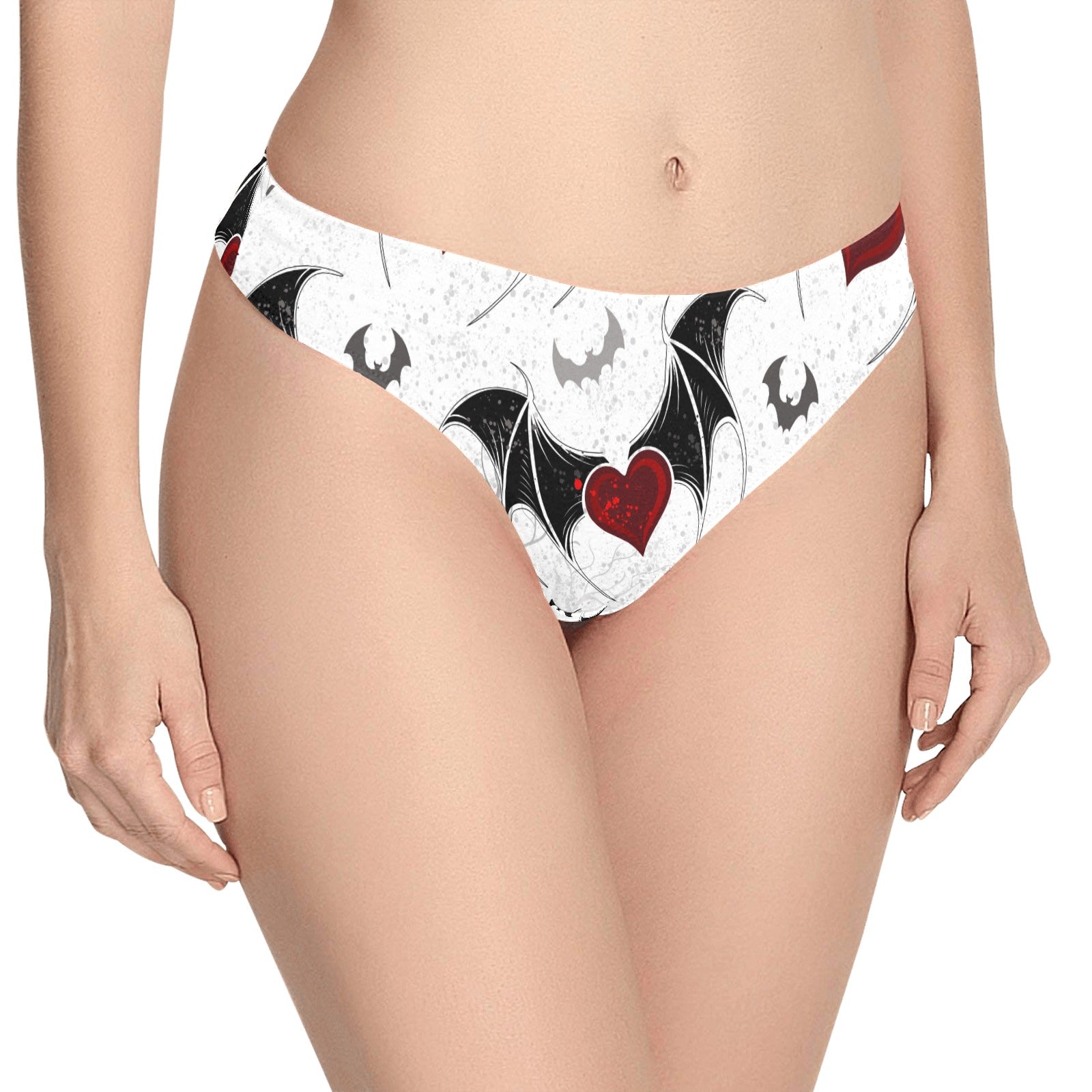 Bats and Hearts Classic Thong - Sexy Lingerie for Women, Gothic Underwear with Bat & Heart Design - Perfect for Valentine's Day, Halloween, and Romantic Nights