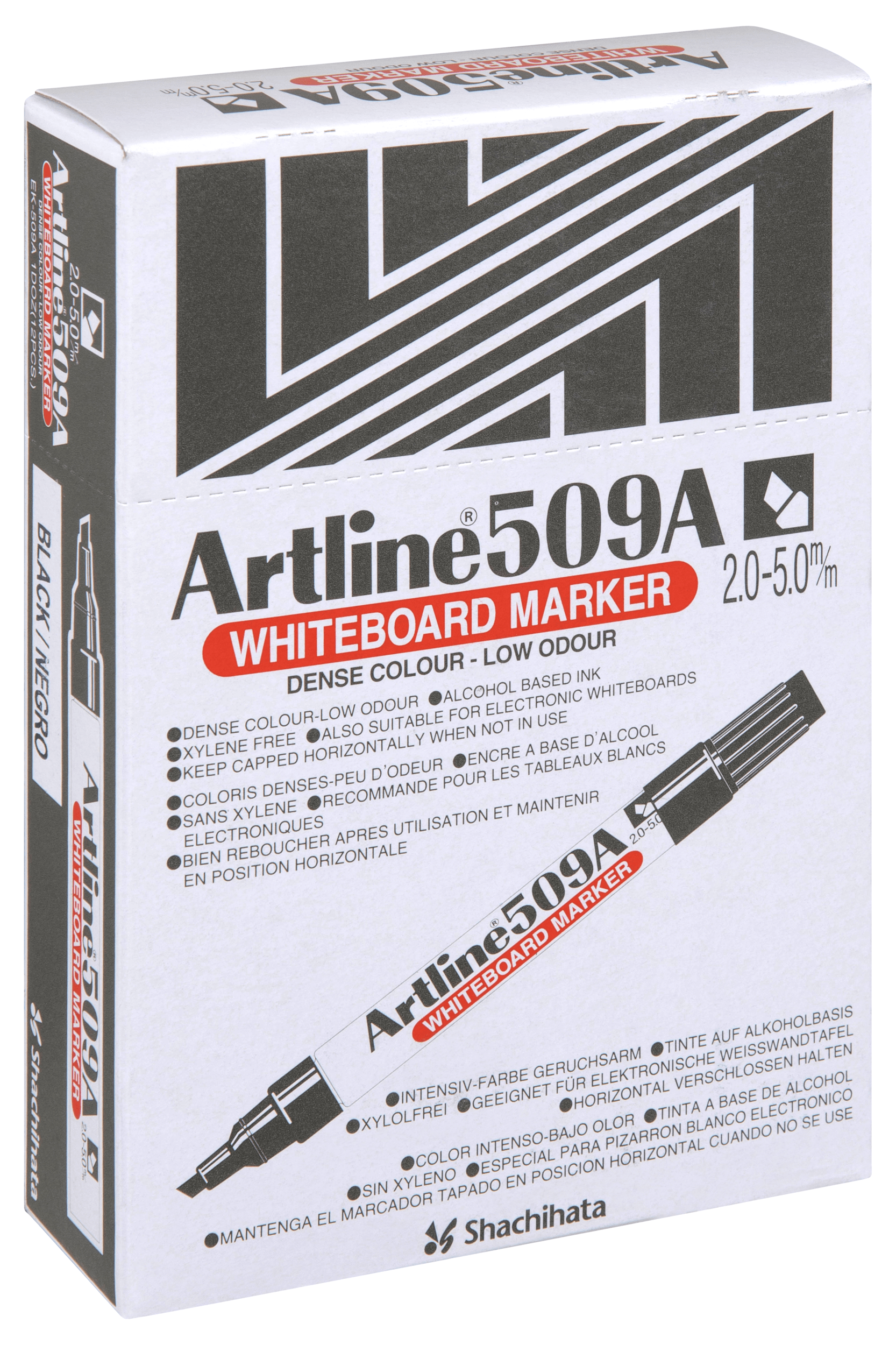 Artline 509A Whiteboard Marker - 5mm Chisel Tip, Black Ink, Pack of 12 - Perfect for Office, Classroom & Home Use