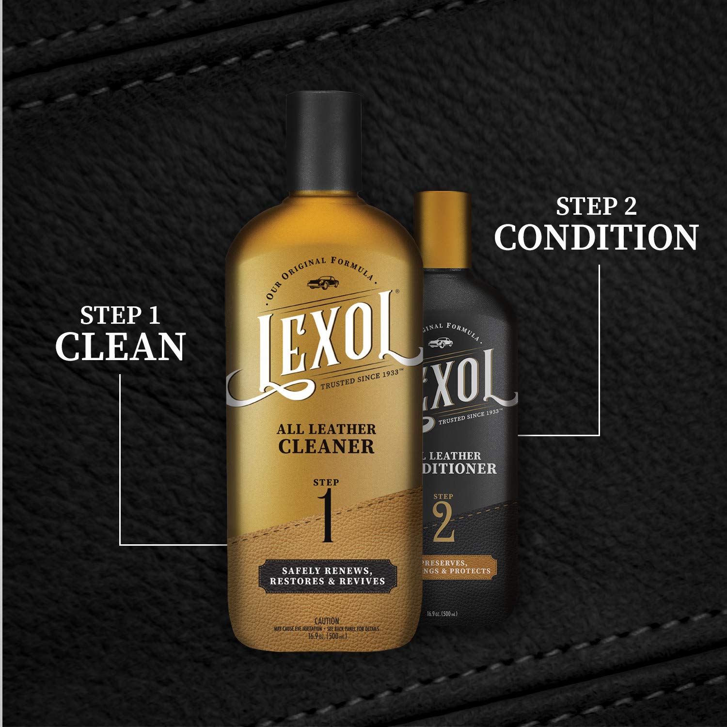 Lexol All Leather Cleaner - 16.9 oz for Car Interiors, Furniture, Shoes, Bags & Sports Gear | Gentle Cleaning for Leather Couches, Handbags, Boots, Baseball Gloves & Horse Saddles | Perfect for Auto Detailing, Home Care & Leather Maintenance